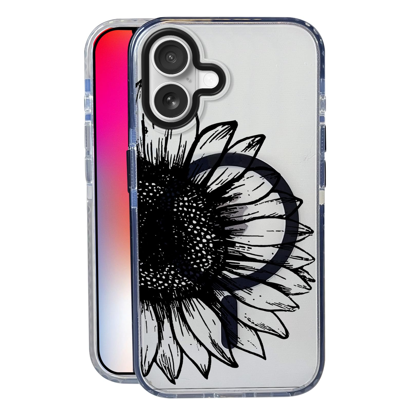 Nimeey Sunflower for iPhone 16 Case,MagSafe Compatible,Matte Soft Slim Shockproof Cover,Anti-Fingerprint,Anti-Yellowing,Anti-Scr