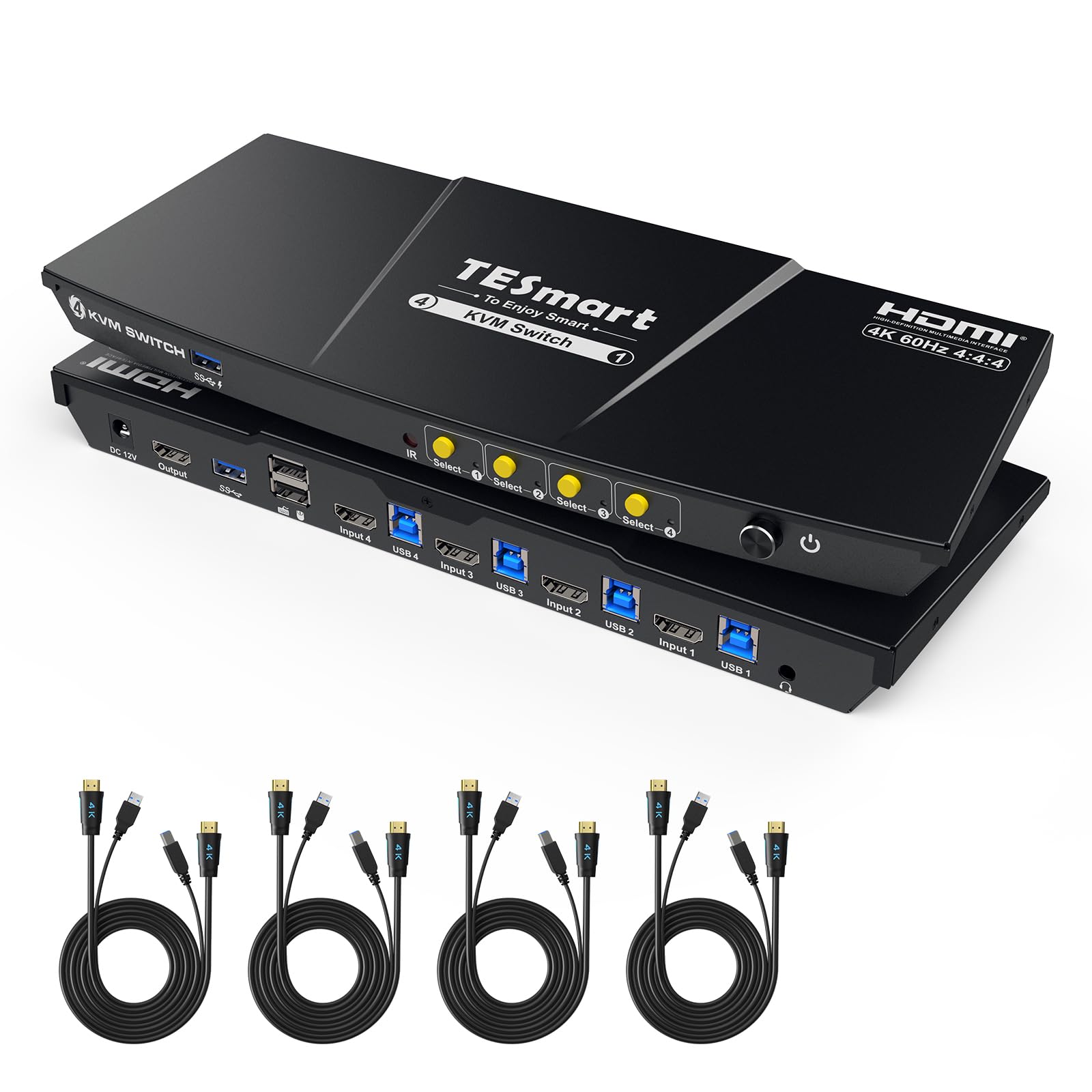 Tesmart Usb 3.0 Hdmi Kvm Switch 1 Monitor 4 Computers 4K@60Hz, Headset, Audio&Microphone, Kvm Switch 4 Port Edid Emulators, L/R