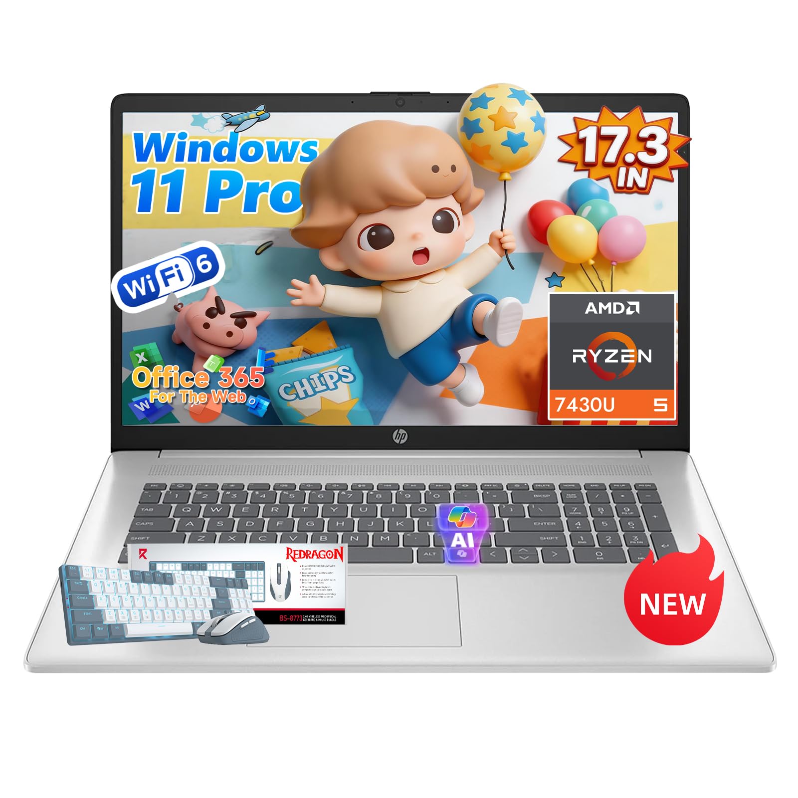 HP 17 inch laptops, AMD Ryzen 5 7430U(Beats i7-1165G7), 64GB RAM 2TB NVMe SSD Windows 11 Pro, 17.3 FHD IPS, Copilot AI, Numeric