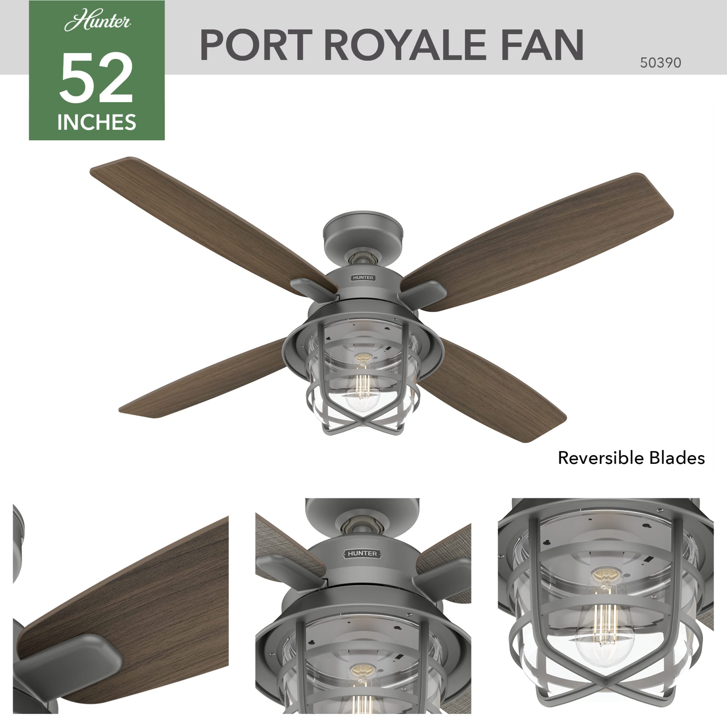 Hunter Fan Company 50390 Port Royale Ceiling Fan, 52, Matte Silver Finish