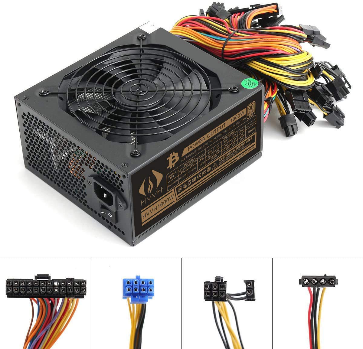 Hvvh 20+4 Pin Silent Noise Reduction Miner/Pc Gpu Atx 1600W Power Supply 87 Plus Gold Designed For Us Voltage 110V 1600W Mining