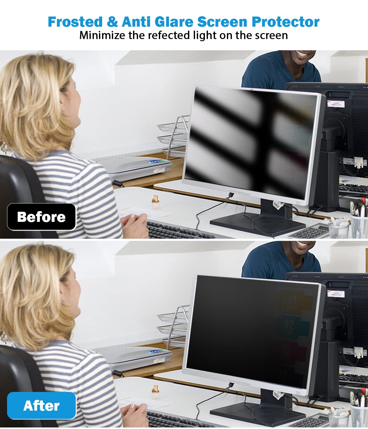 Filmext Computer Privacy Screen 22 Inch Removable Privacy Shield Anti Glare Monitor Protector, Blue Light Reduction Filter, Data