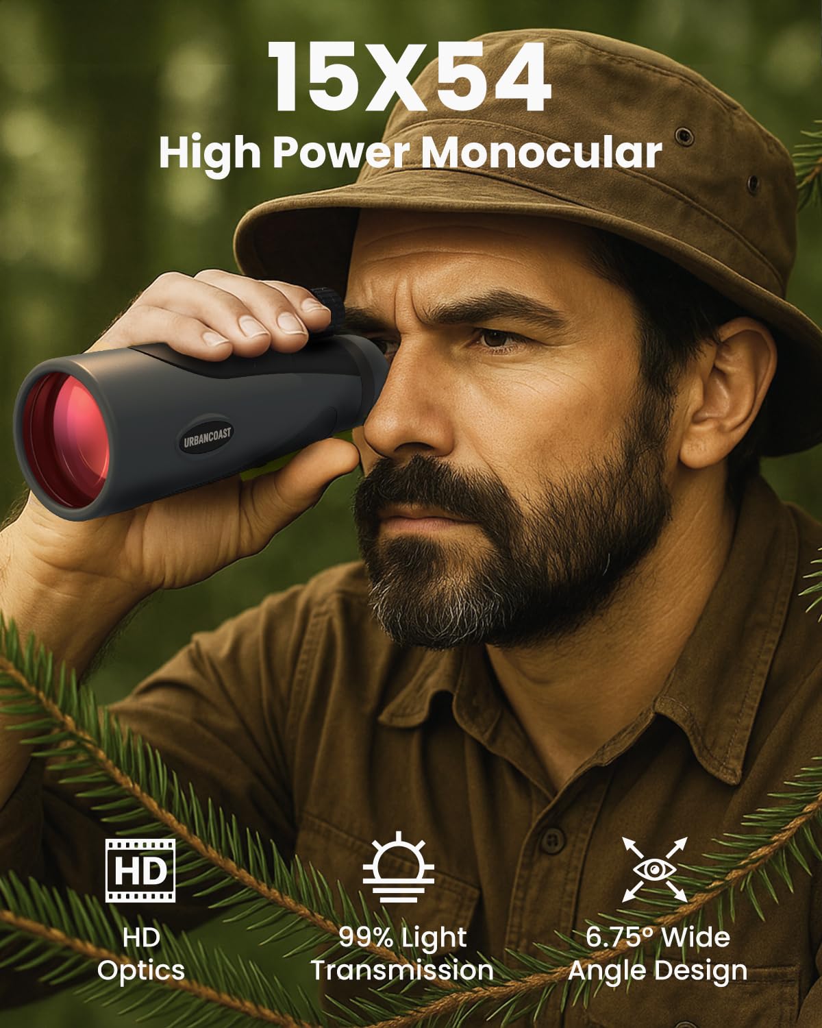 15X54 Monocular Telescope For Adults High Powered - Waterproof, Bak4 Prism, Fmc Lens, Compact Spotting Scope For Bird Watching,