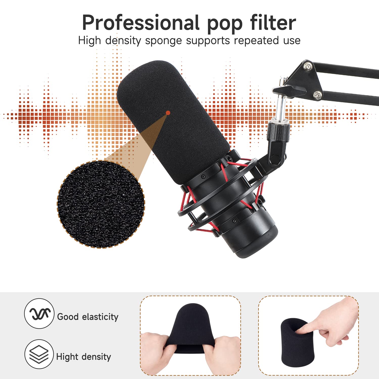 For Hyperx Quadcast Boom Arm - Upgraded Mic Stand With Reduce Wind Noises Mic Cover, Adjustable Scissor Mic Arm For Hyperx Quadc