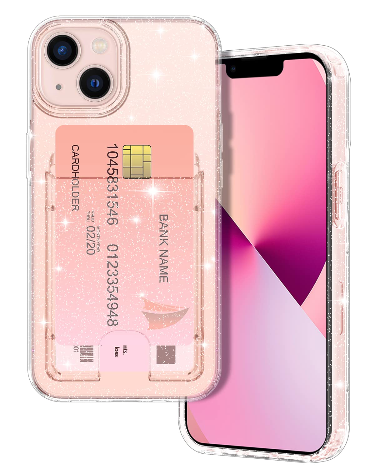 Petocase For Iphone 13 Wallet Case,Card Holder Slot Ultra Bling Slim Clear Flexible Tpu Soft Silicone Protective Phone Case Cove