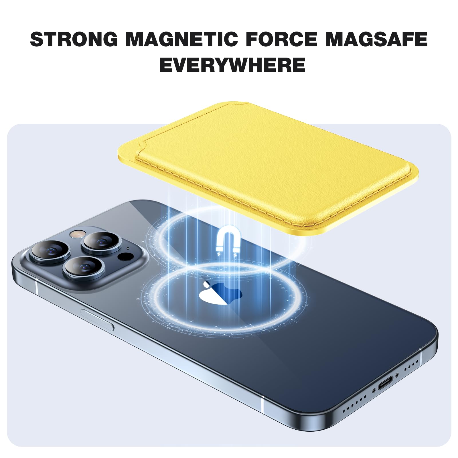 Miracase Magnetic Wallet, Compatible With Magsafe Wallet, 3 Card Holder, For Iphone 15/14/13/12 Series,Lemon