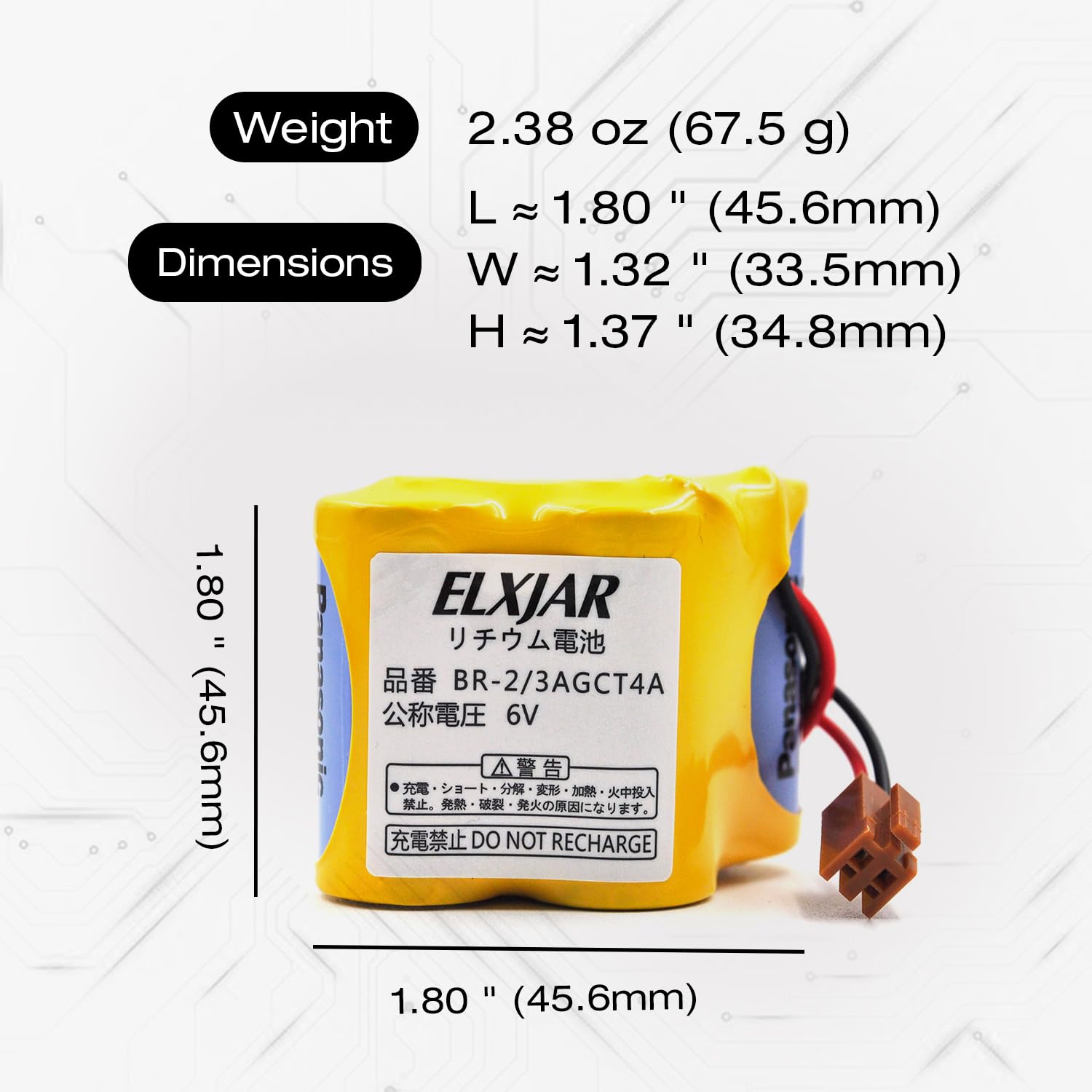 Elxjar (2 Pack) Br 2/3Agct4A 6V 4400Mah Replacement Battery For Panasonic Fanuc Controls, Plc Computer Ge Fanuc 18T Series, A98L