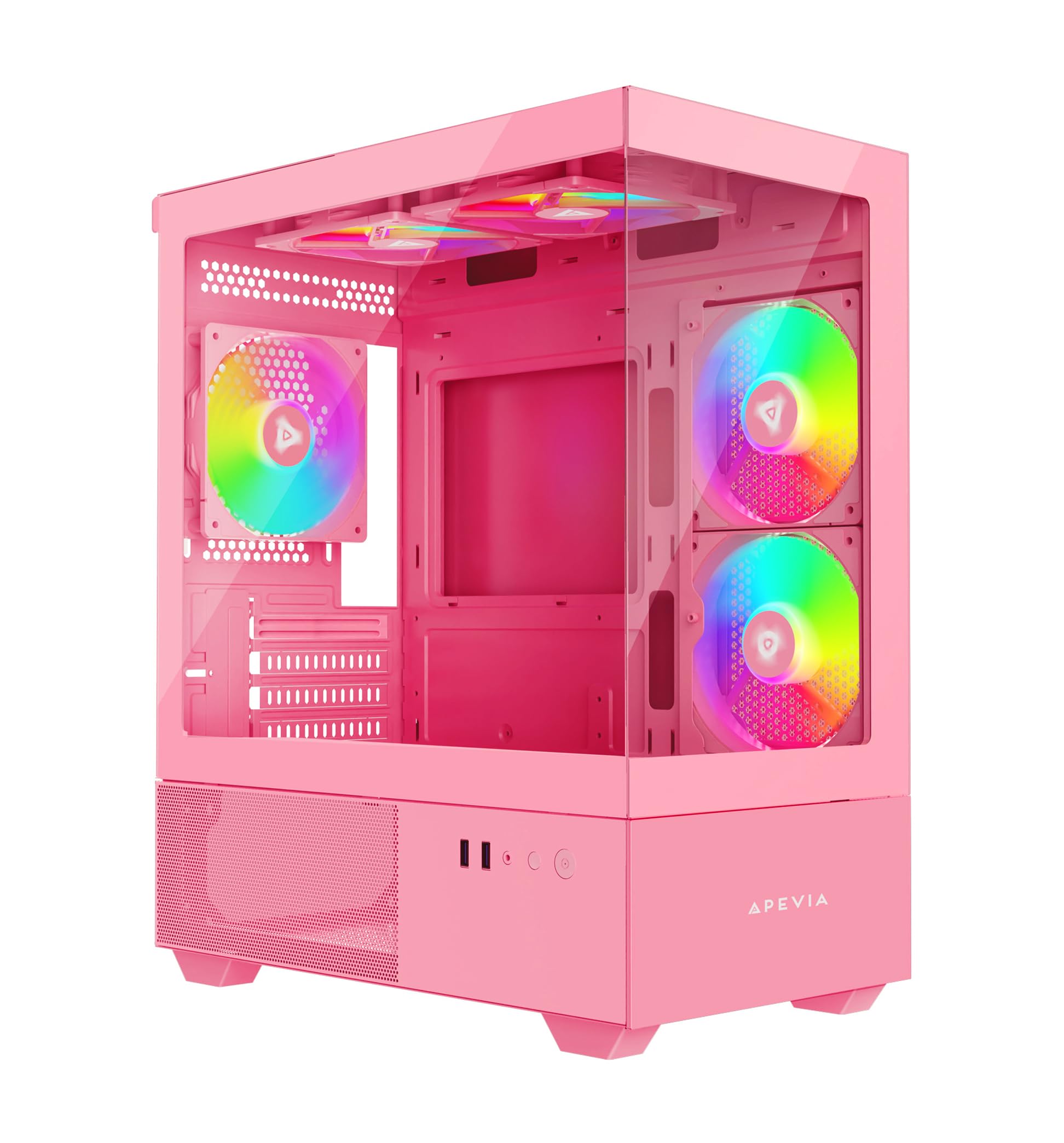 Apevia Phantom Pk Phantom Micro Atx Dual Chamber Gaming Pc Case W/ 5X 120Mm Argb Fans, 366 Rgb Modes, Dual Tempered Glass Panels