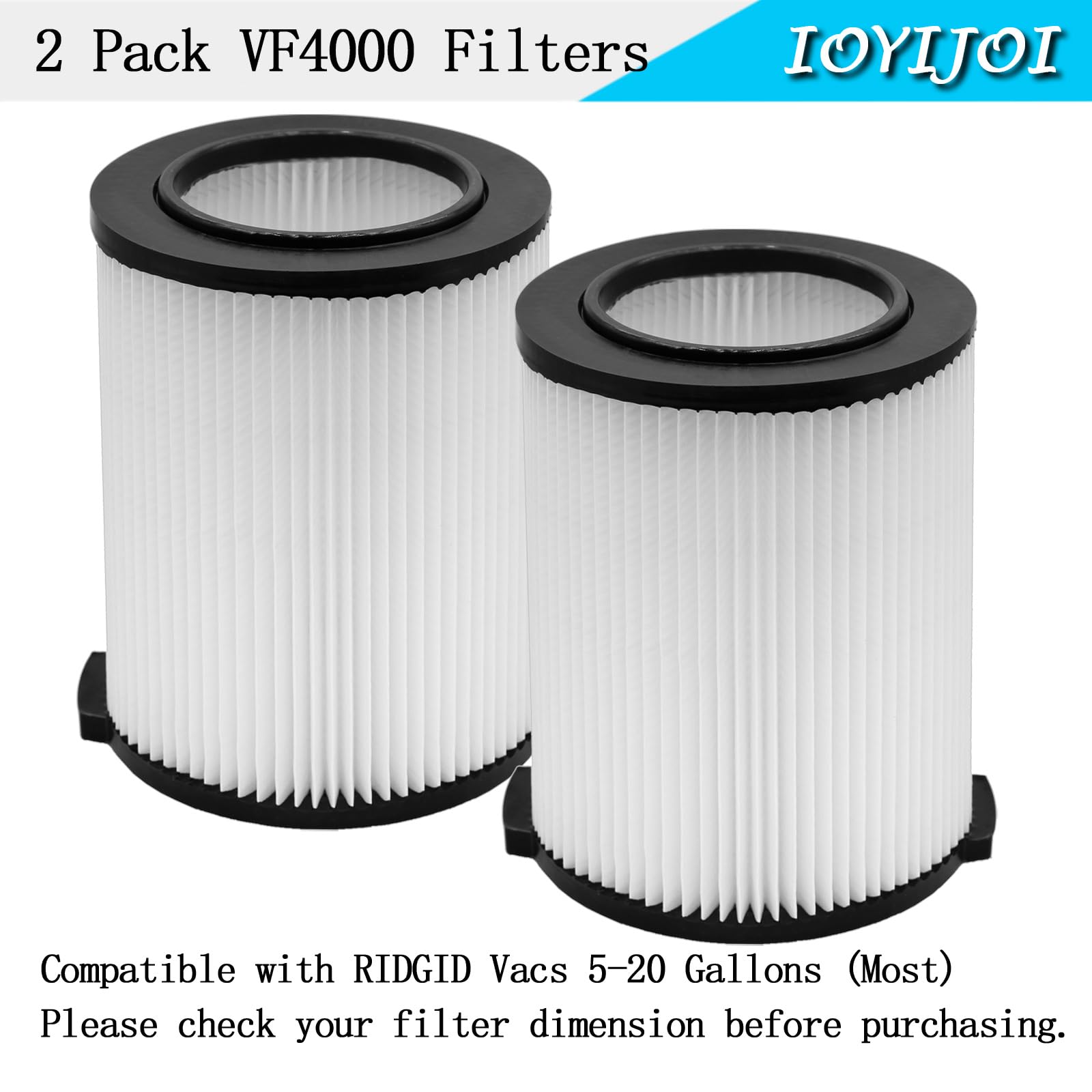Ioyijoi Vf4000 Filter Compatible With Ridgid Vacs 5 Gallons And Larger Vacuum Cleaner (2 Pack Vf4000 Filters + 4 Pack Vf3502 Bag