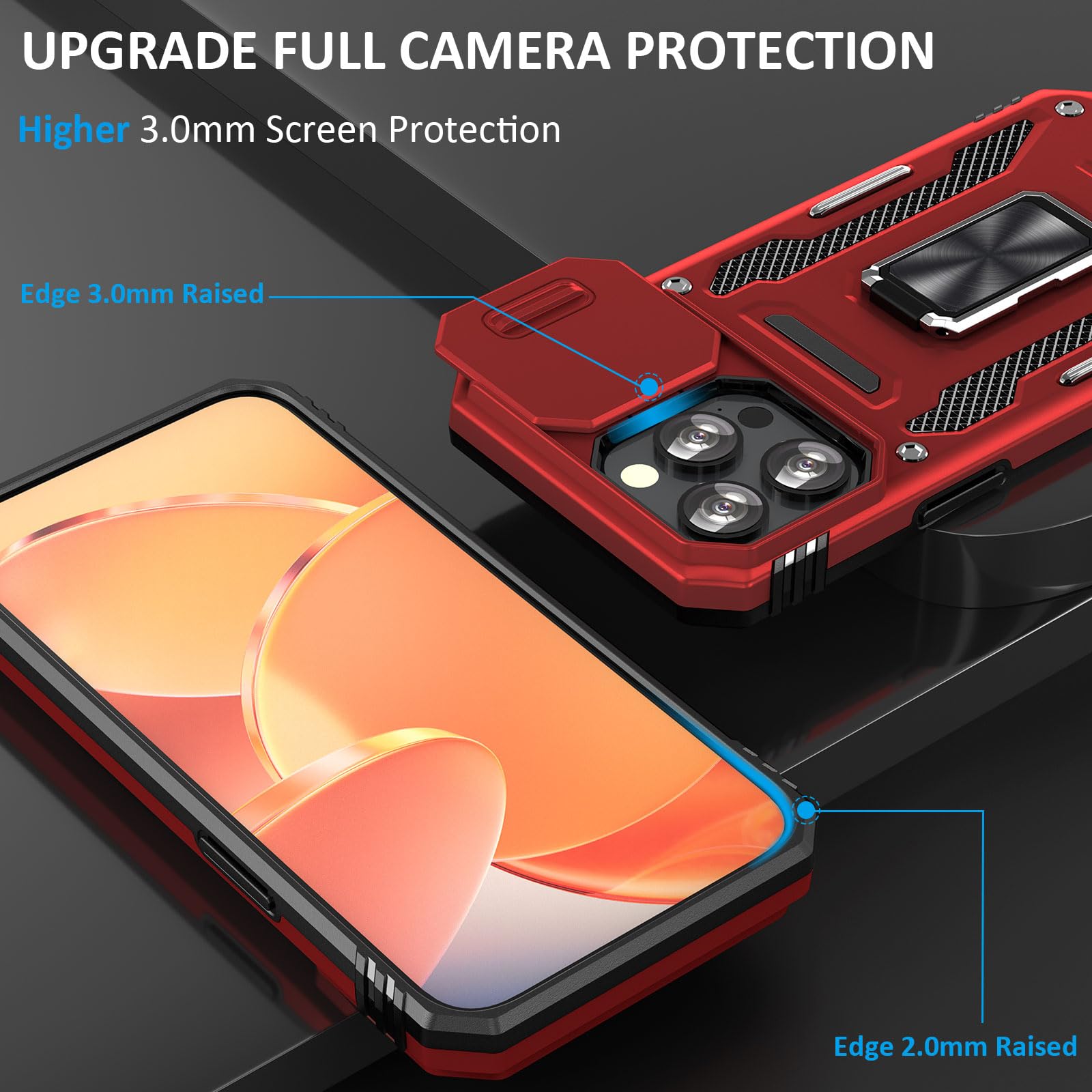 Sefing Case For Iphone 15 Pro Phone Case Iphone 15 Pro Case With Slide Camera Cover, With Finger Ring Holder Stand, Fit Magnetic