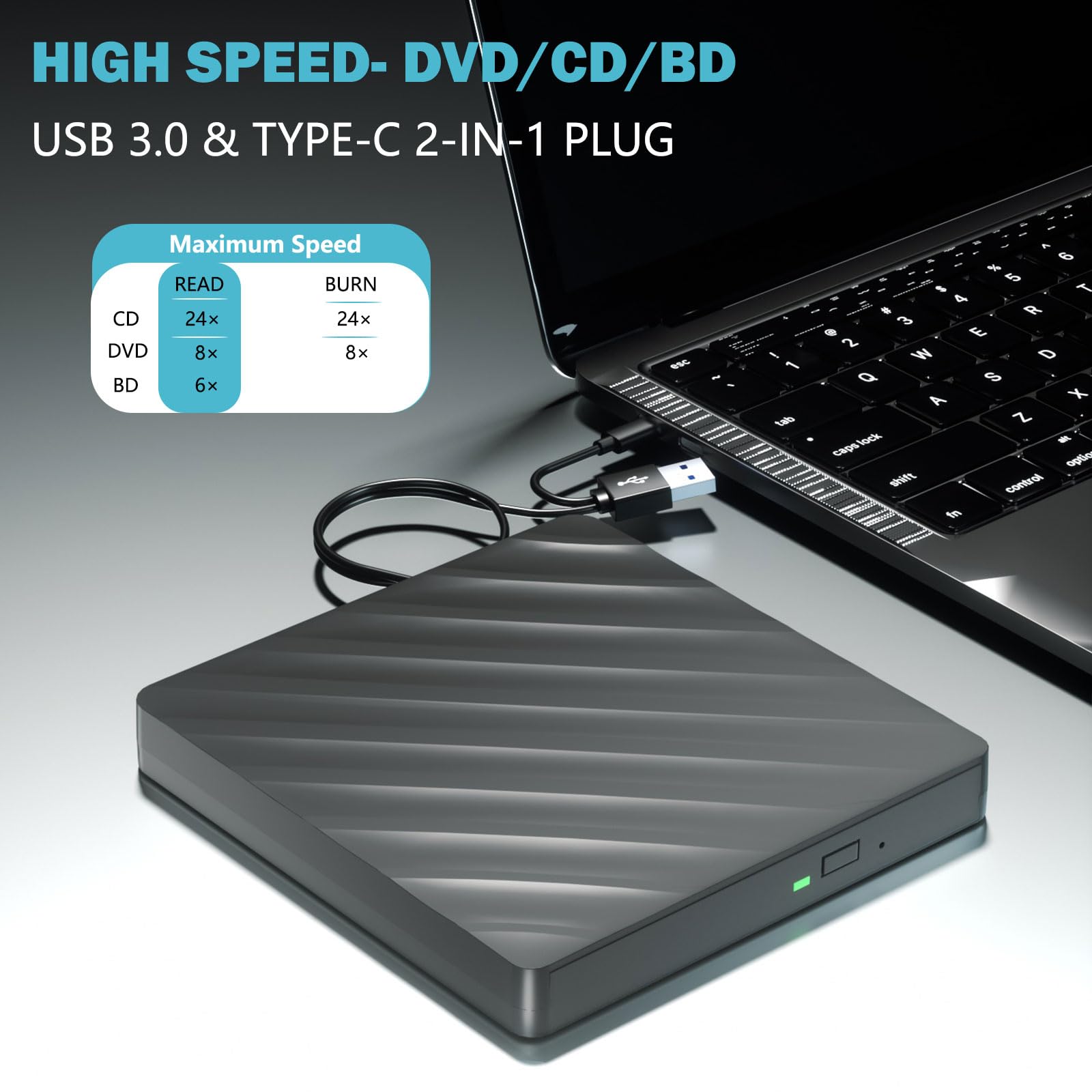 External Blu Ray Drive, 5 In 1 Portable Blu Ray Player With Usb 3.0 Type C, Cd Dvd Burner 3D Blu Ray With Sd/Tf Port, Blu Ray Dr