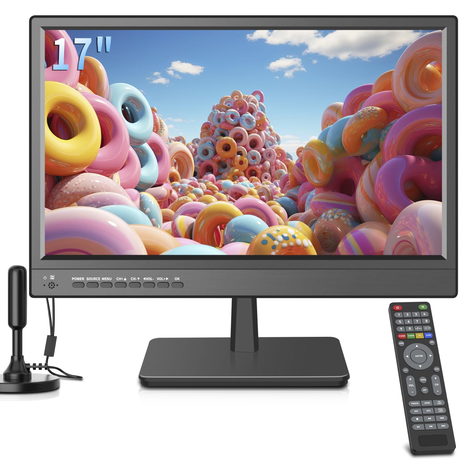 Othoig 17 Inch Tv,Small Widescreen Led Tv With Antenna,Digital Atsc Tuner Free Hd Local Channels,Hdmi Vga Usb Port,12 Volt Charg