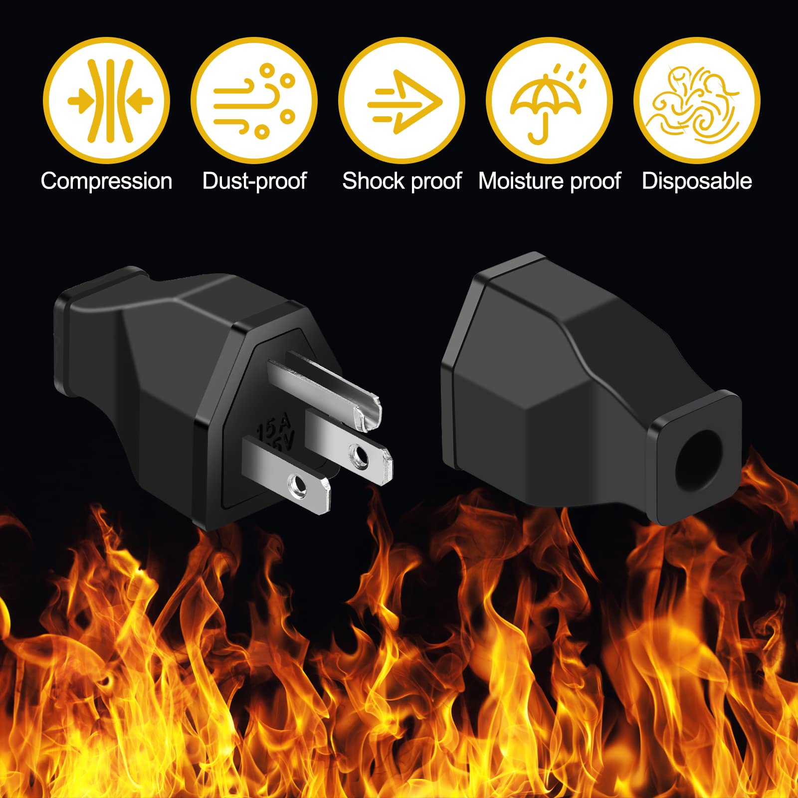 20 Pcs Extension Cord Plug Replacement Extension Cord Ends 125V 15A 2 Pole 3 Wire Male Plug And Female Connector Straight Plug R