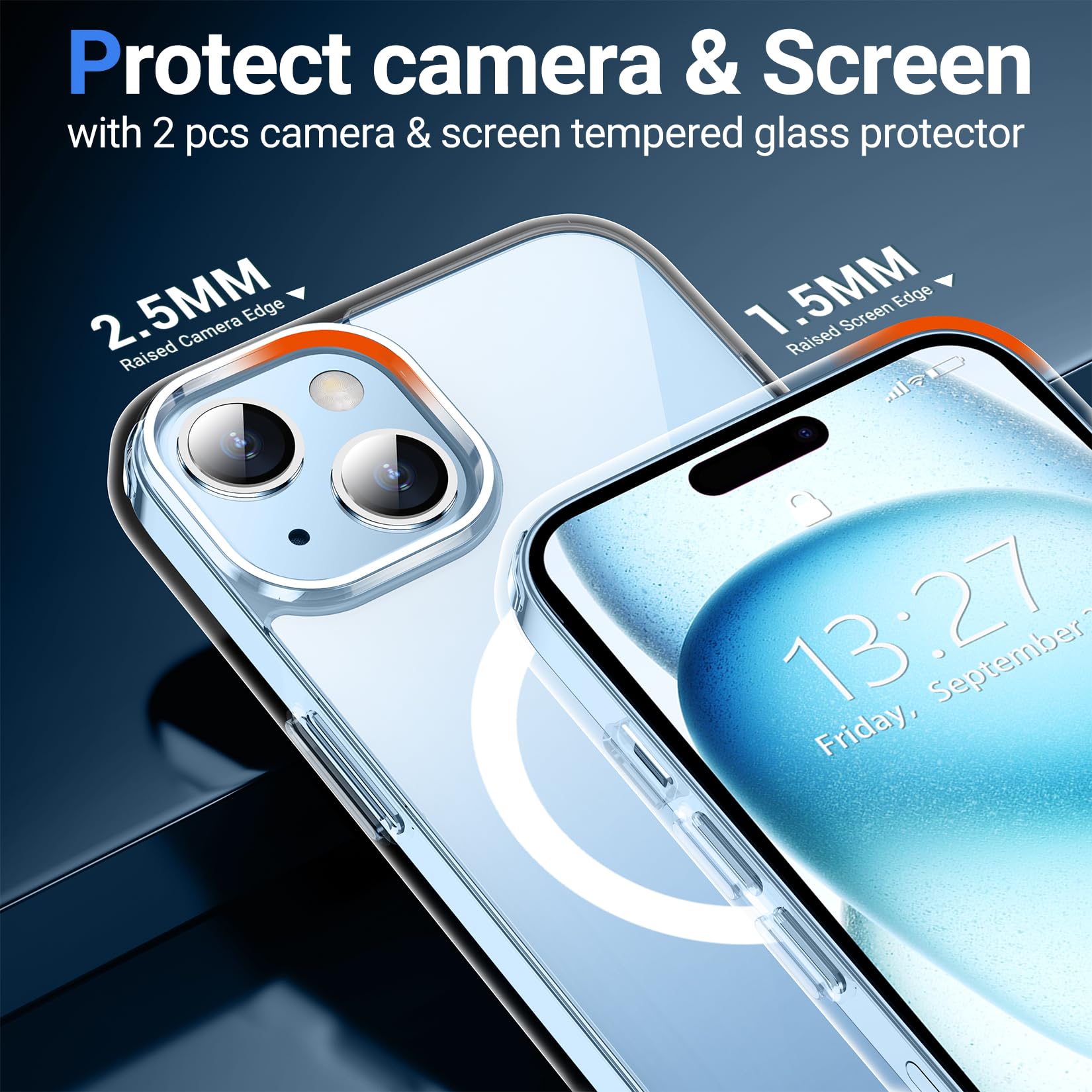 Temdan Designed For Iphone 15 Case Clear,[Compatible With Magsafe][Military Grade Shockproof][Non Yellowing] Slim Thin Phone Cas