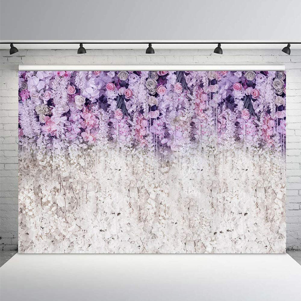 Mehofond Lavender And White Floral Bridal Shower Photo Studio Background Props Light Purple Lilac Wedding Photography Backdrop For Girl Portrait Baby Shower Birthday Party Decoration Banner 7X5Ft