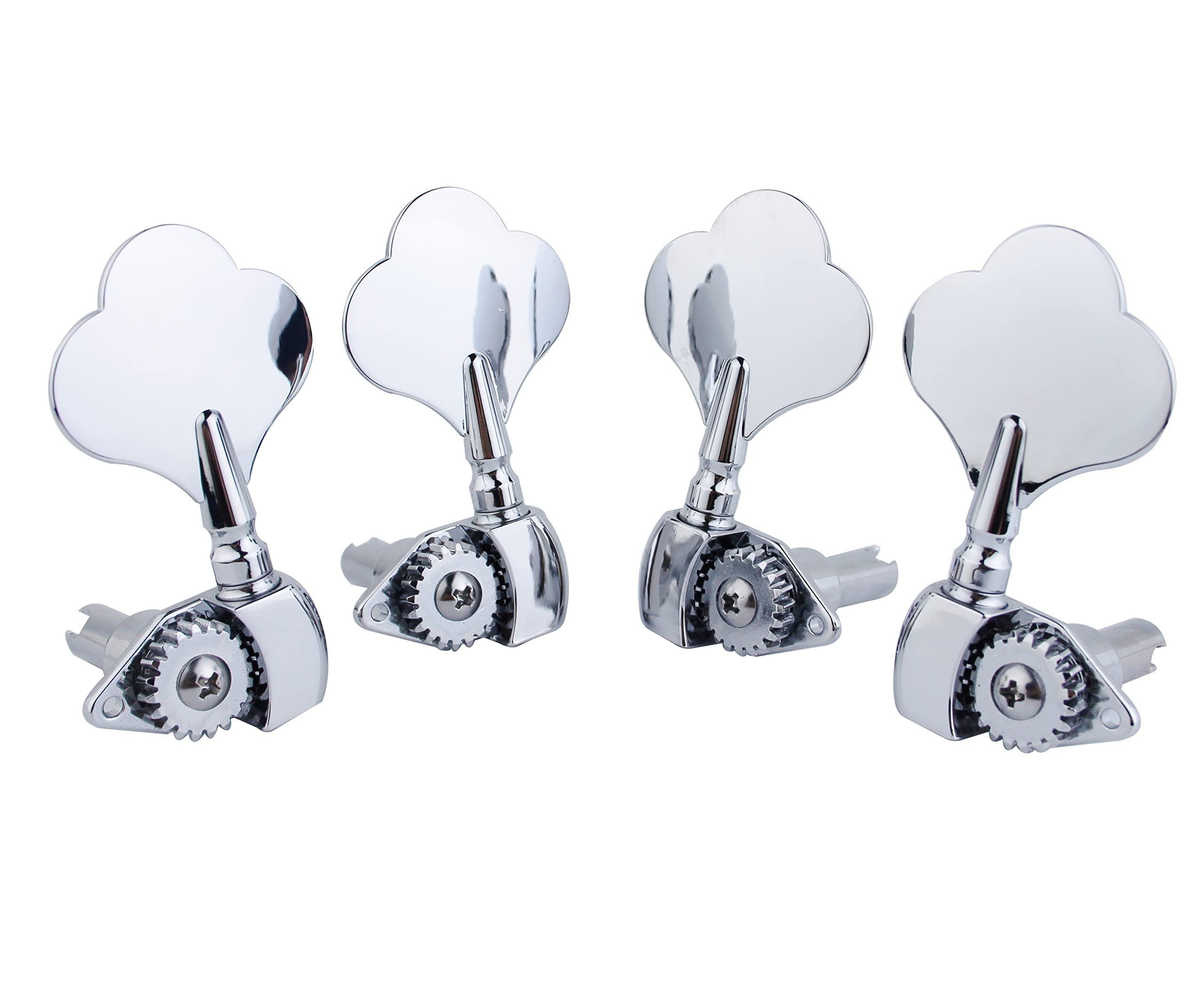 Guyker Open Frame Electric Bass Machine Head (2R + 2L)   1:20 Ratio Gear Tuners Tuning Key Pegs   Chrome