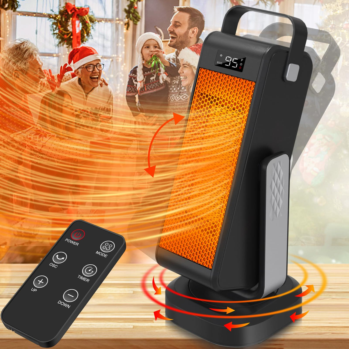 Space Heater,2023 Upgraded Portable Heaters With 3D Oscillating Large Room,Ptc Electric Heaters For Indoor Use With Thermostat,4