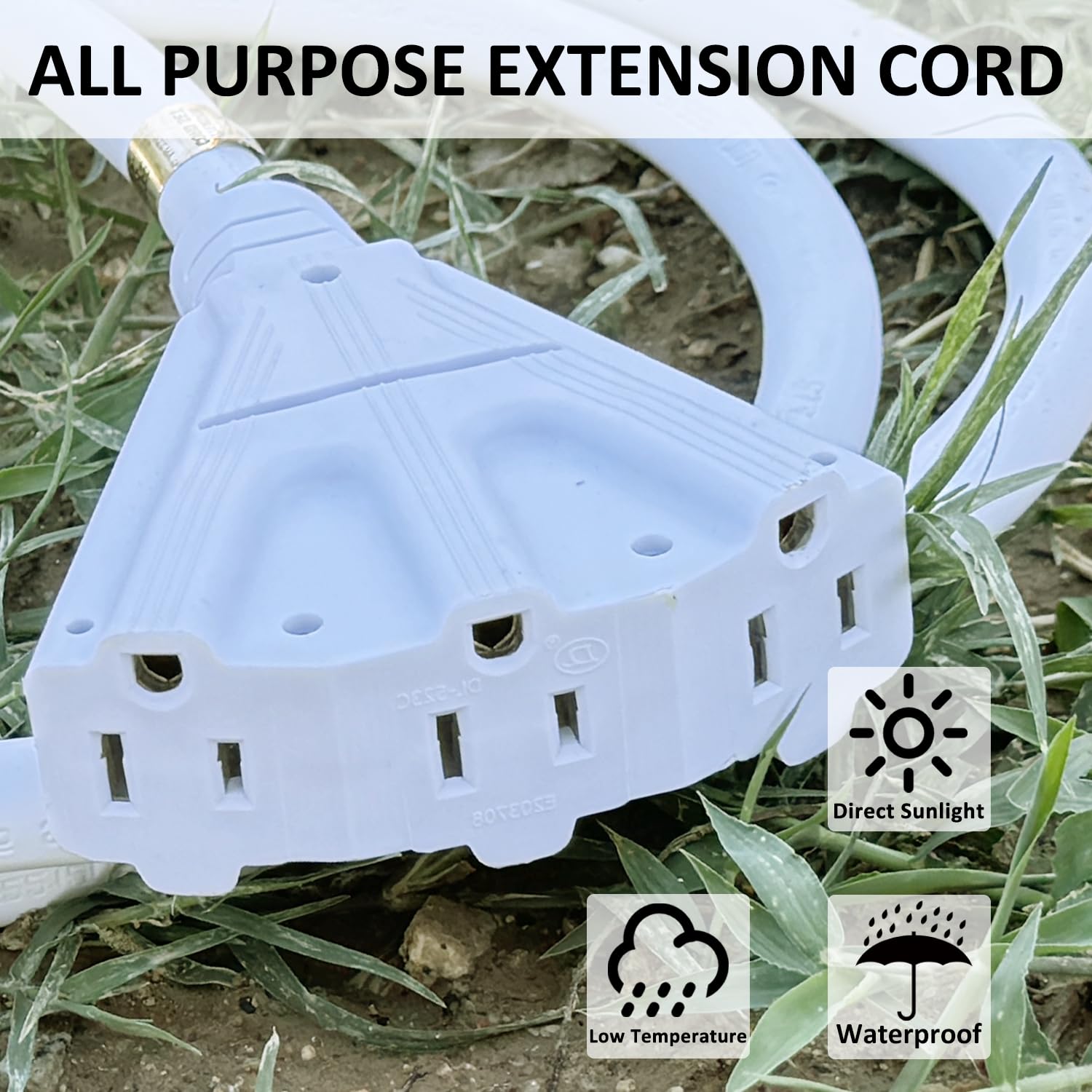 Yojoe 3 Outlets Indoor Outdoor Extension Cord, 3 Prong 15A Weatherproof Power Cord Multiple Outlets, 12 Gauge Heavy Duty 6 Ft Wh
