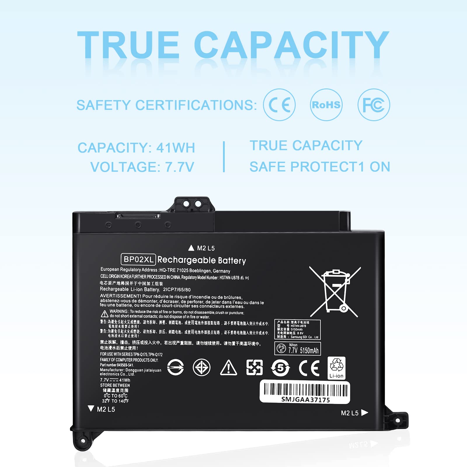 Bp02Xl 849909 850 Battery Replacement For Hp Pavilion Laptop 15 Au 15 Aw Series 15 Au057Cl 15 Au030Wm 15 Au063Nr 15 Au123Cl 15 A