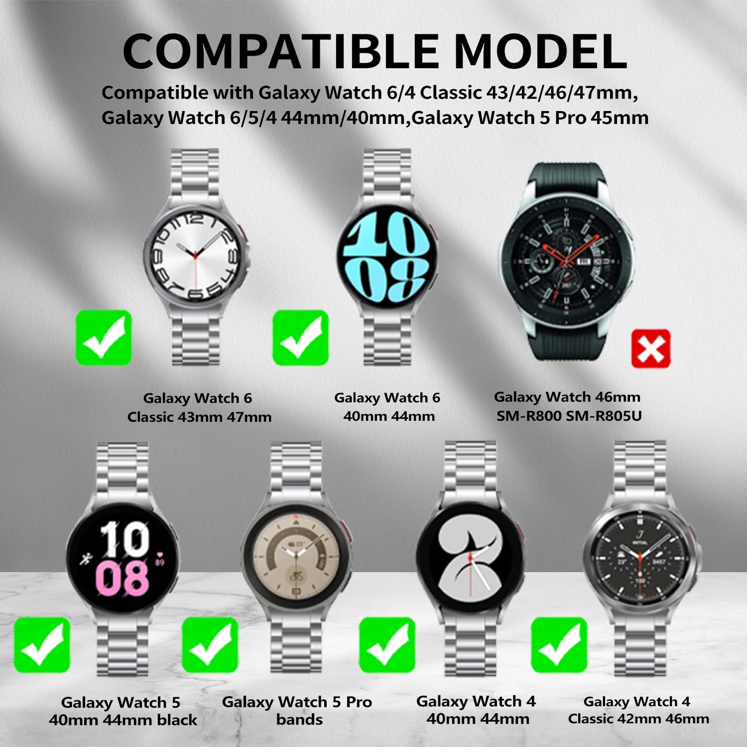 Olytop Galaxy Watch 6/4 Classic Bands 47Mm 46Mm 43Mm 42Mm, Watch 6/5/4 Band 44Mm 40Mm Gapless, No Gap Business Metal Stainless S