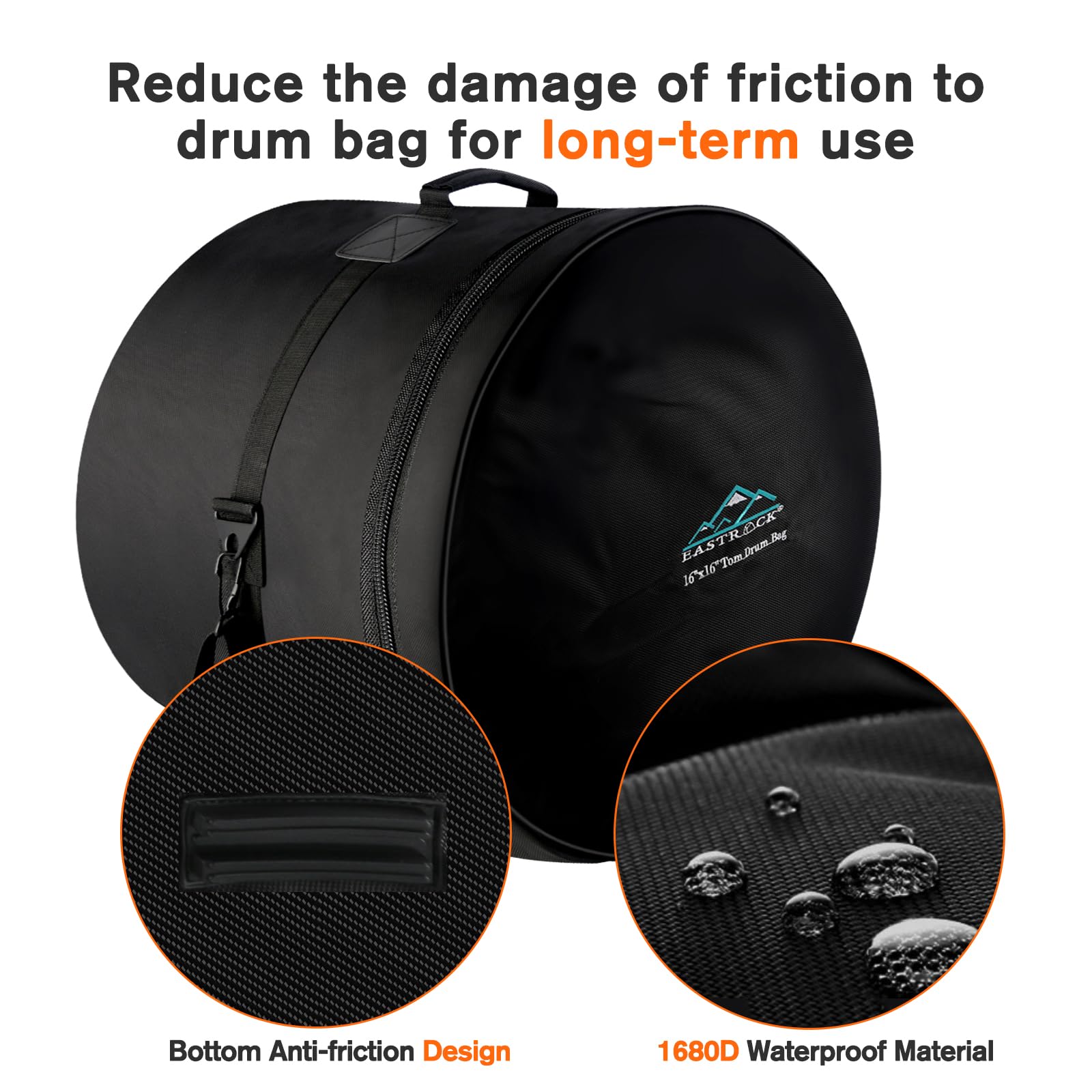 Eastrock 16'' X16'' Floor Tom Drum Bag, Tom Drum Cases 15 Mm Thick Padding For Your Drum Protection (16 * 16'' Tom)