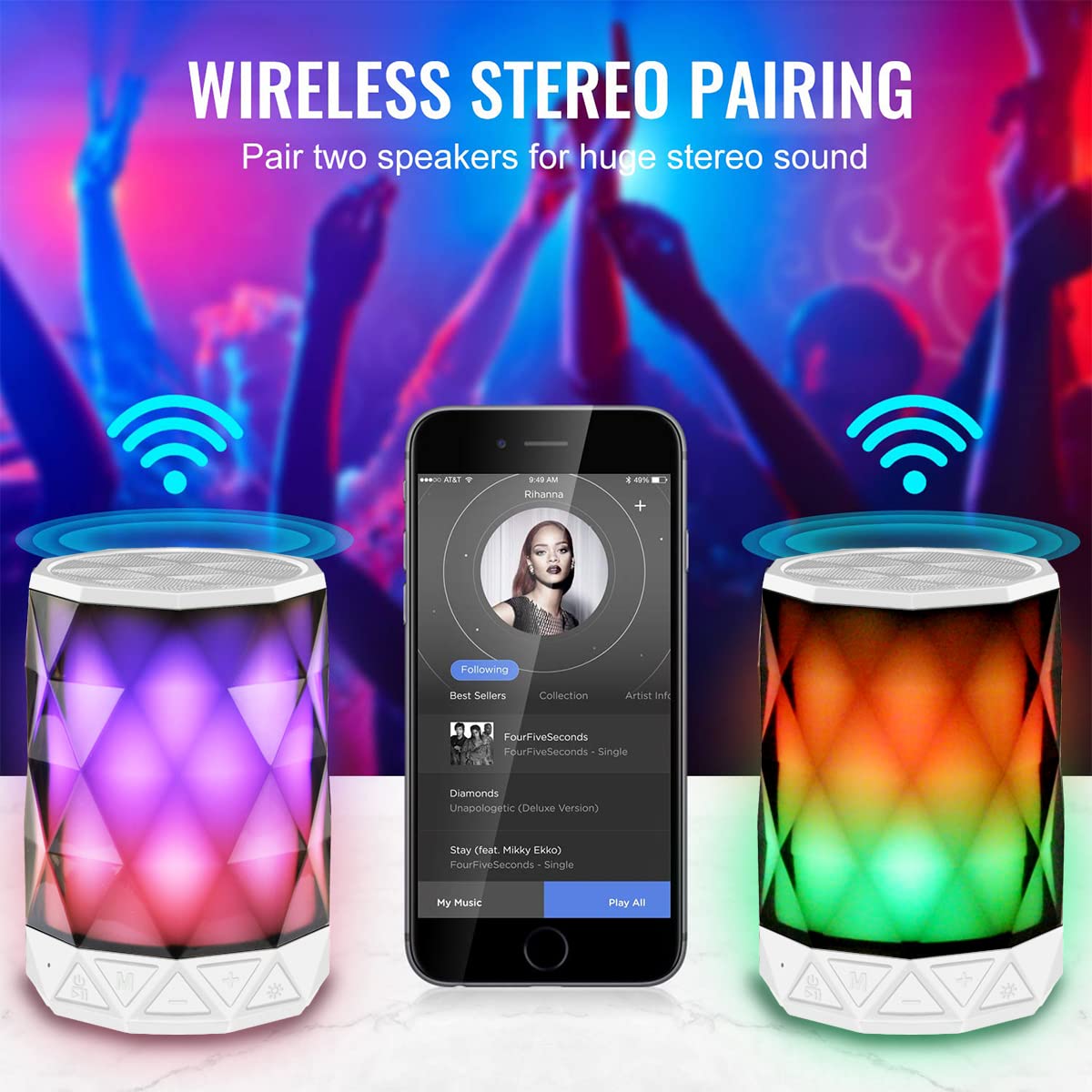 Lfs Led Portable Bluetooth Speakers With Lights, Night Light Waterproof,Speakers Color Change Computer Speaker,Mic Tf Card Tws Support For Iphone Samsung Gaming Christmas (White)