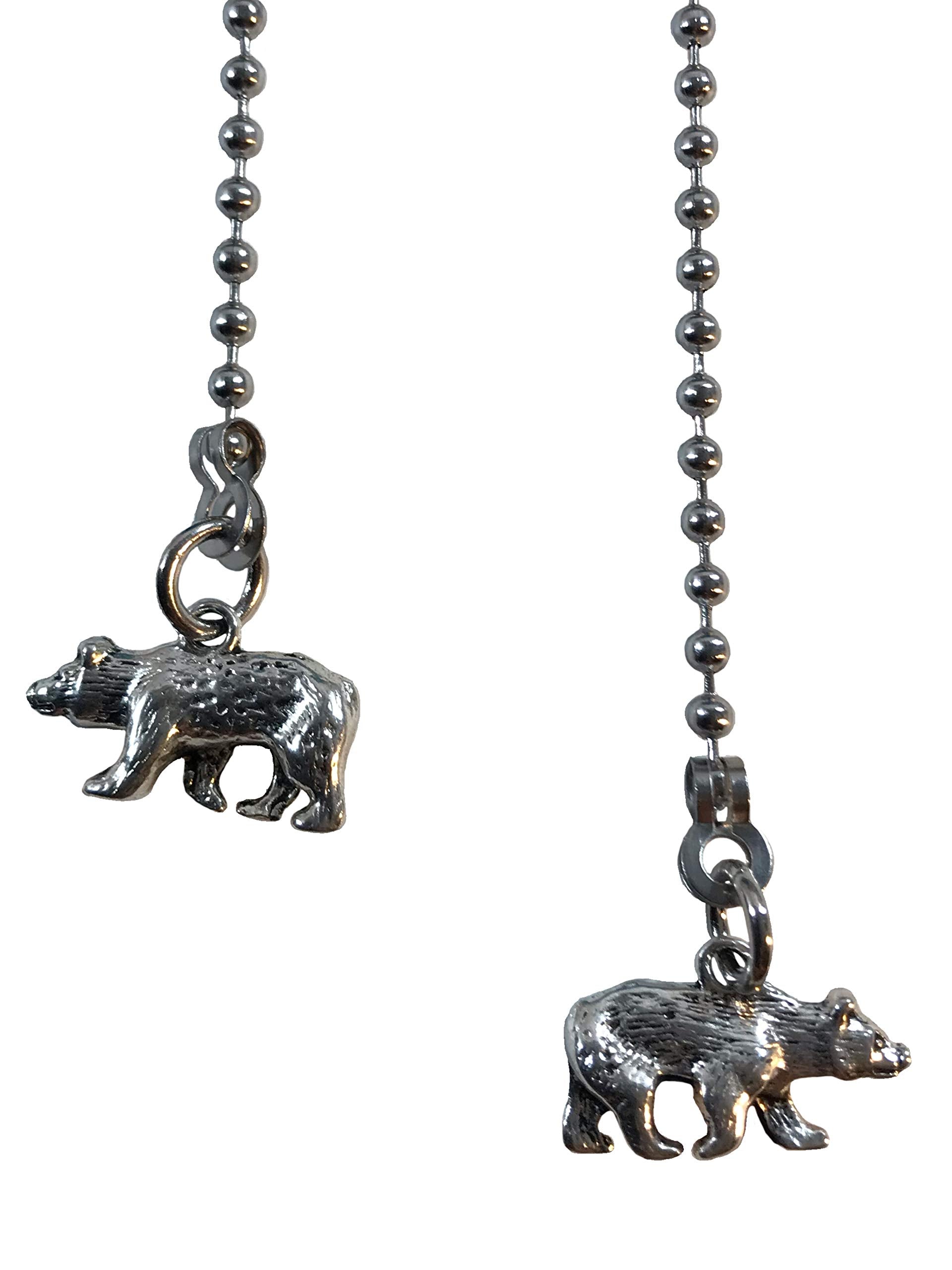 2 Matching Pewter Bear Fan Light Pull Chain Replacement Set Silver Tone 3.2Mm