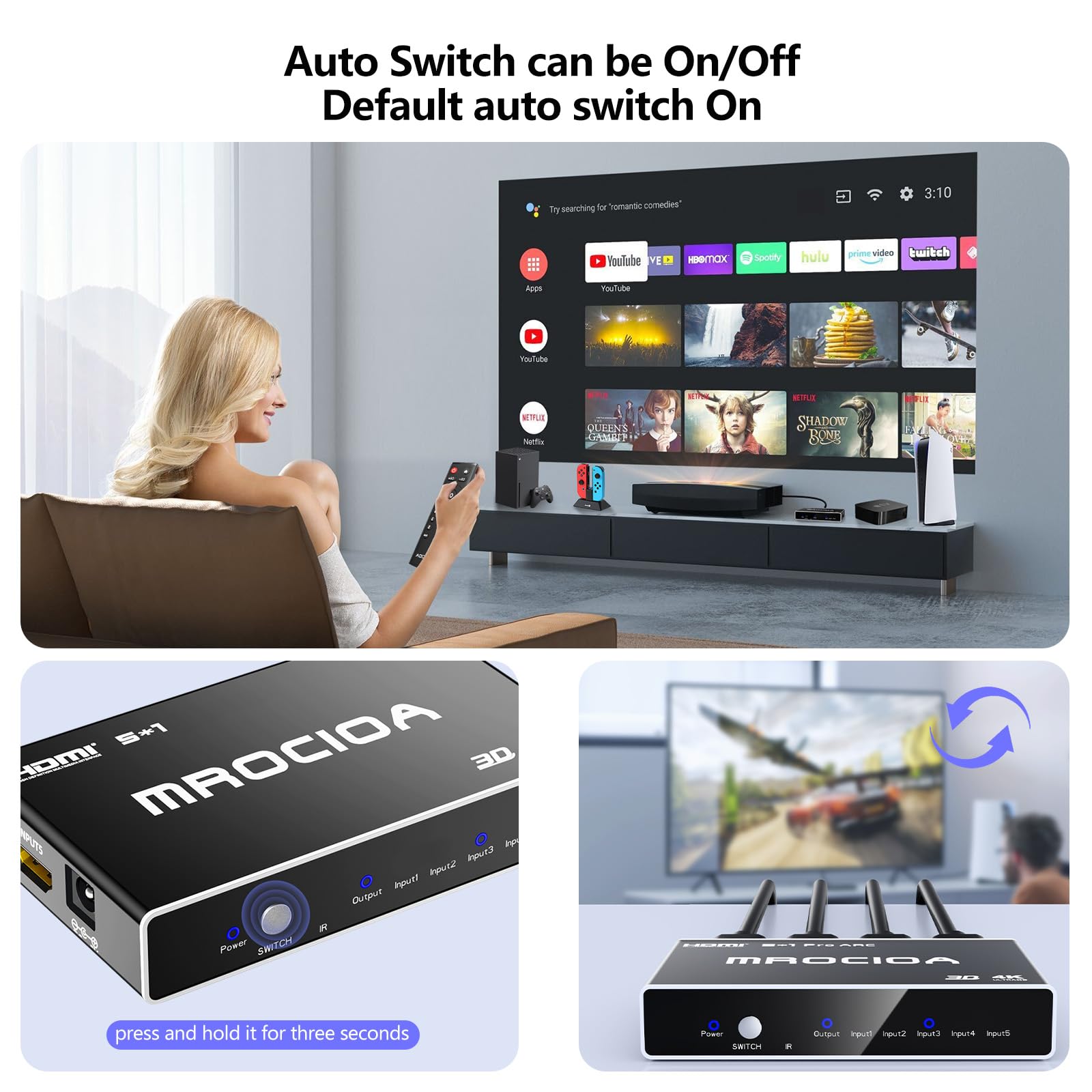 Hdmi Switch 4K 5 In 1 Out Hdmi Switcher 5 Port With Ir Remote Control Hdmi Splitter Support 2160P 1080P
