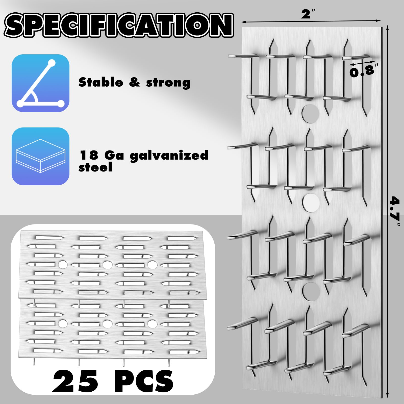 Blulu 25 Pcs Push-On Impaler Wall Mounting Clips Surface Mount Impaler Clips, Acoustic Panels Galvanized Steel Quick Installatio