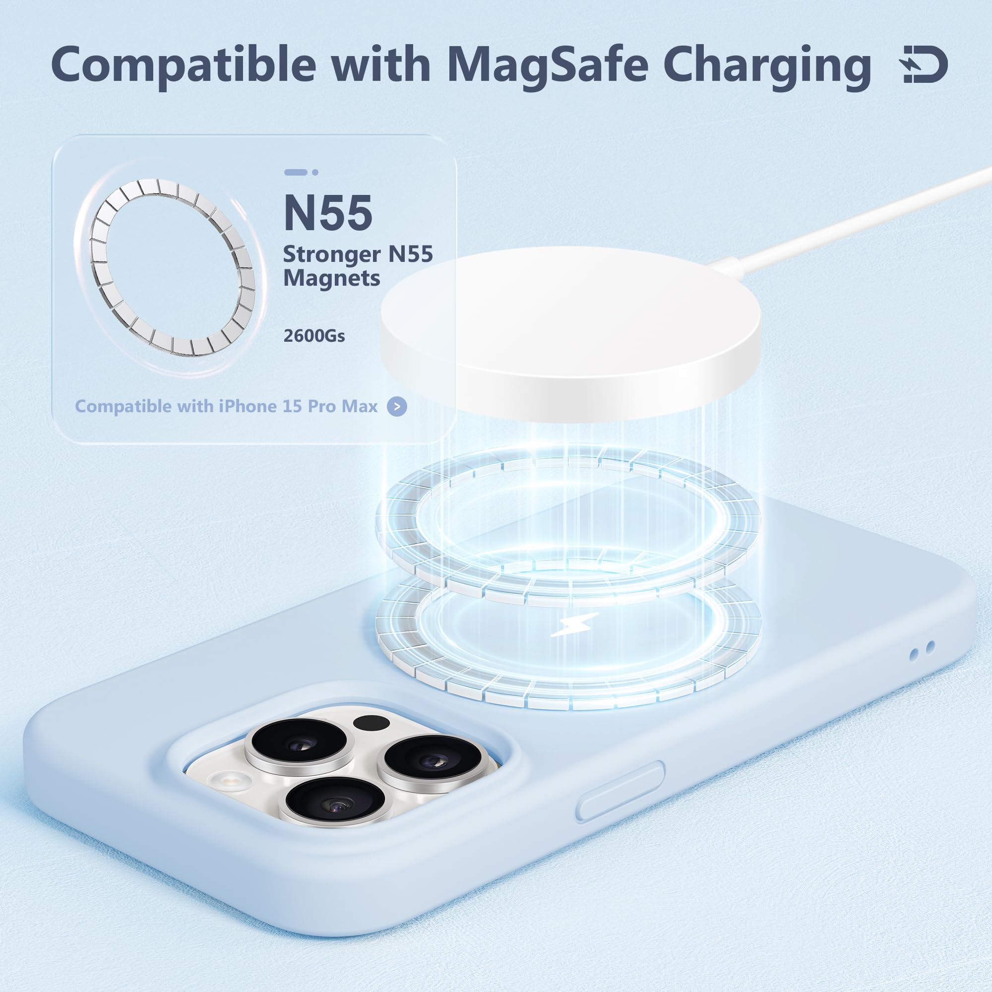 Gonez For Iphone 15 Pro Max Case Silicone, Compatible With Magsafe, 2X Camera Protector + 2X Screen Protector, Soft Anti Scratch