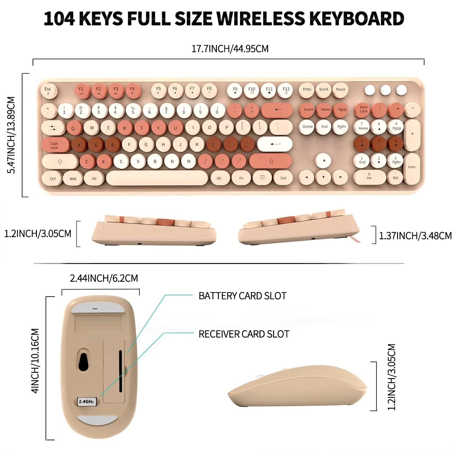 Fopett Keyboard And Mouse Sets Wireless,Reliable 2.4 Ghz Connectivity For Pc,Laptop,Smart Tv And More (Milk Tea Color)