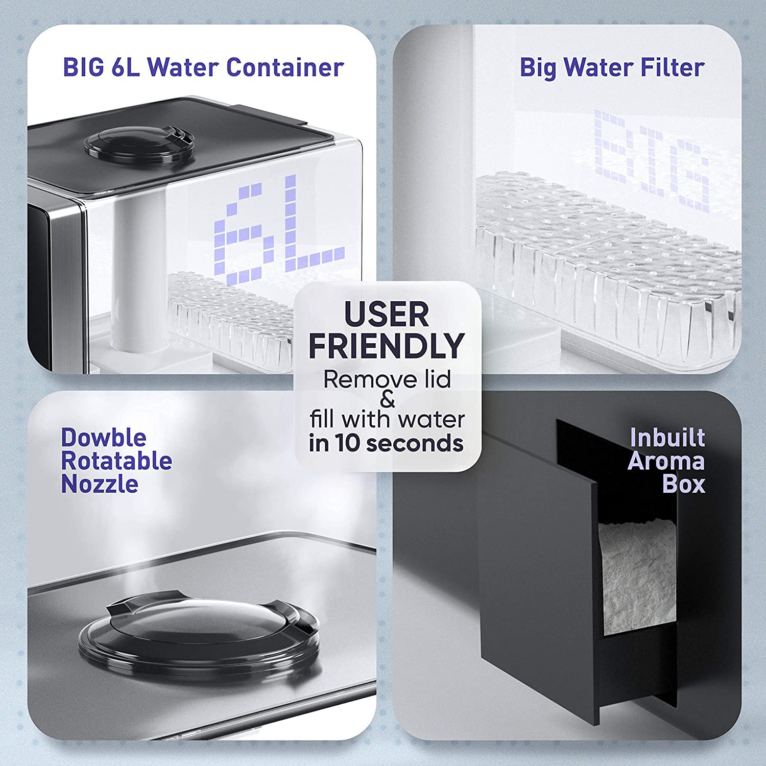 Top Fill Cool Mist & Warm Mist Humidifier For Large Room Home Bedroom Living Room 6L Big Capacity, Air Ultrasonic Humidifiers Wi