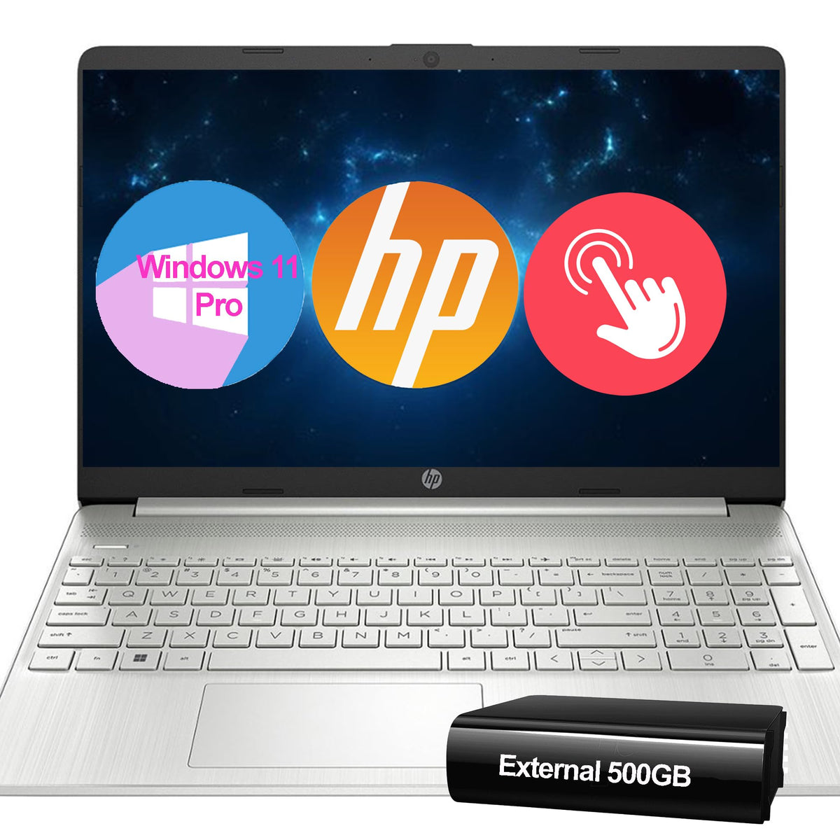 Hp Pavilion 15.6'' Touch-Screen Laptop,12Th Gen Intel 6-Core Processor, 16Gb Ram, 1Tb Ssd Storage + Portable 500Gb External Driv