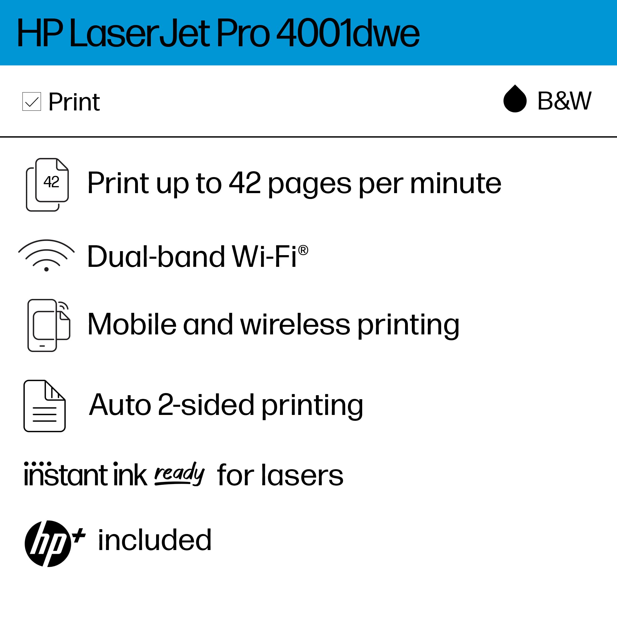 Hp Laserjet Pro 4001Dwe Wireless Black & White Printer With Hp+ Smart Office Features