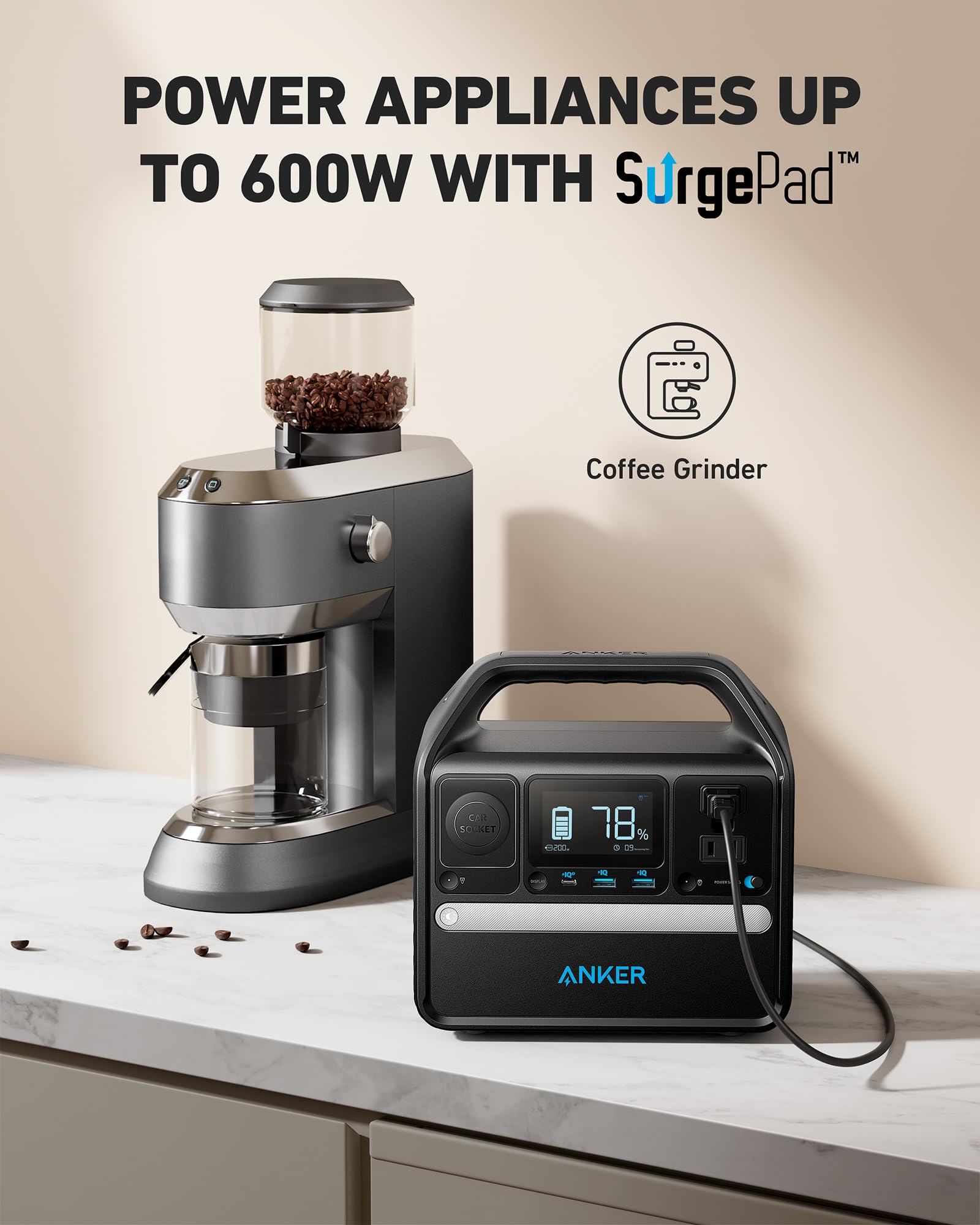 Anker 521 Portable Power Station Upgraded With Lifepo4 Battery, 256Wh 6 Port Powerhouse, 300W (Peak 600W) Solar Generator (Solar