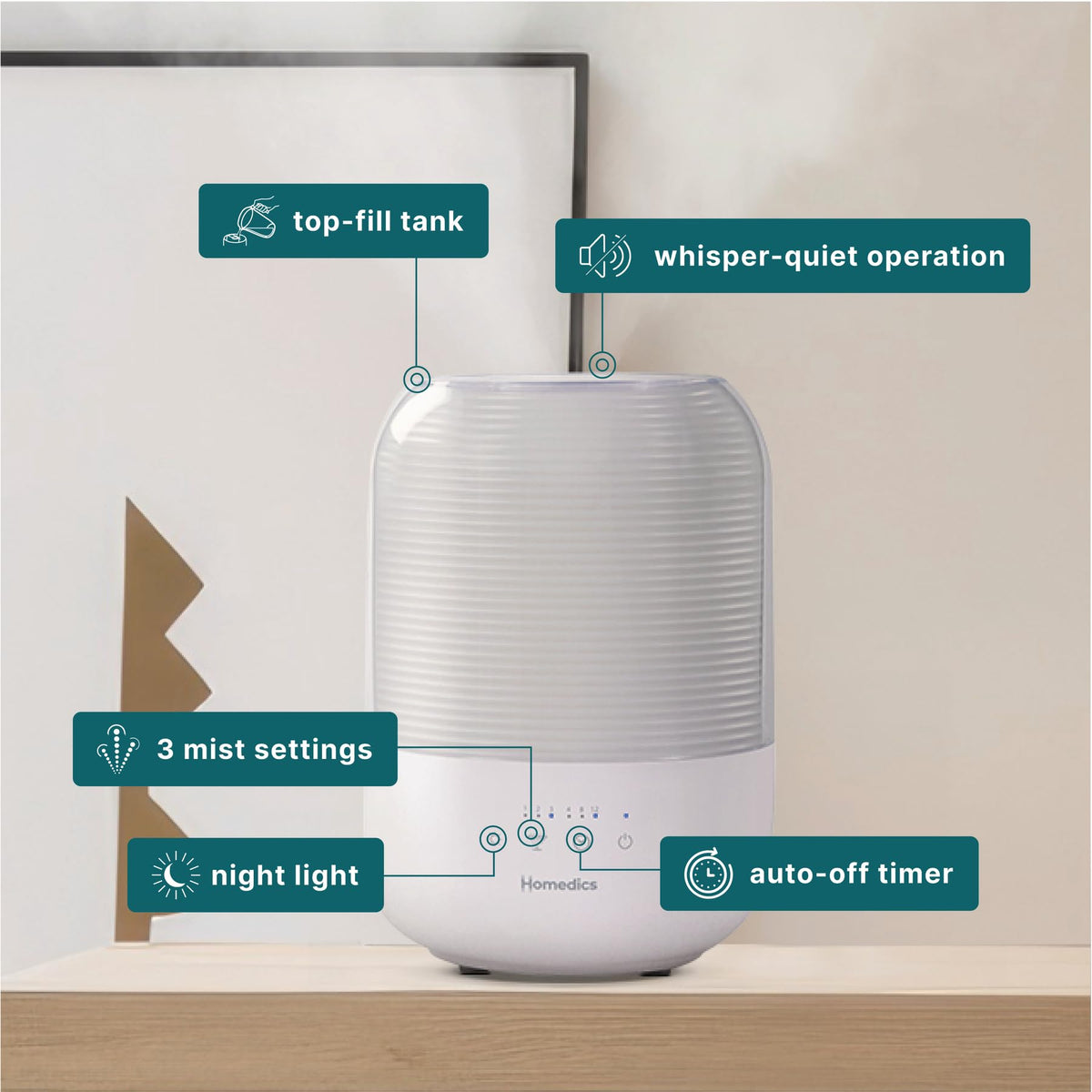 Homedics Ultrasonic Cool Mist Humidifier, Top-Fill 3L Water Tank ...