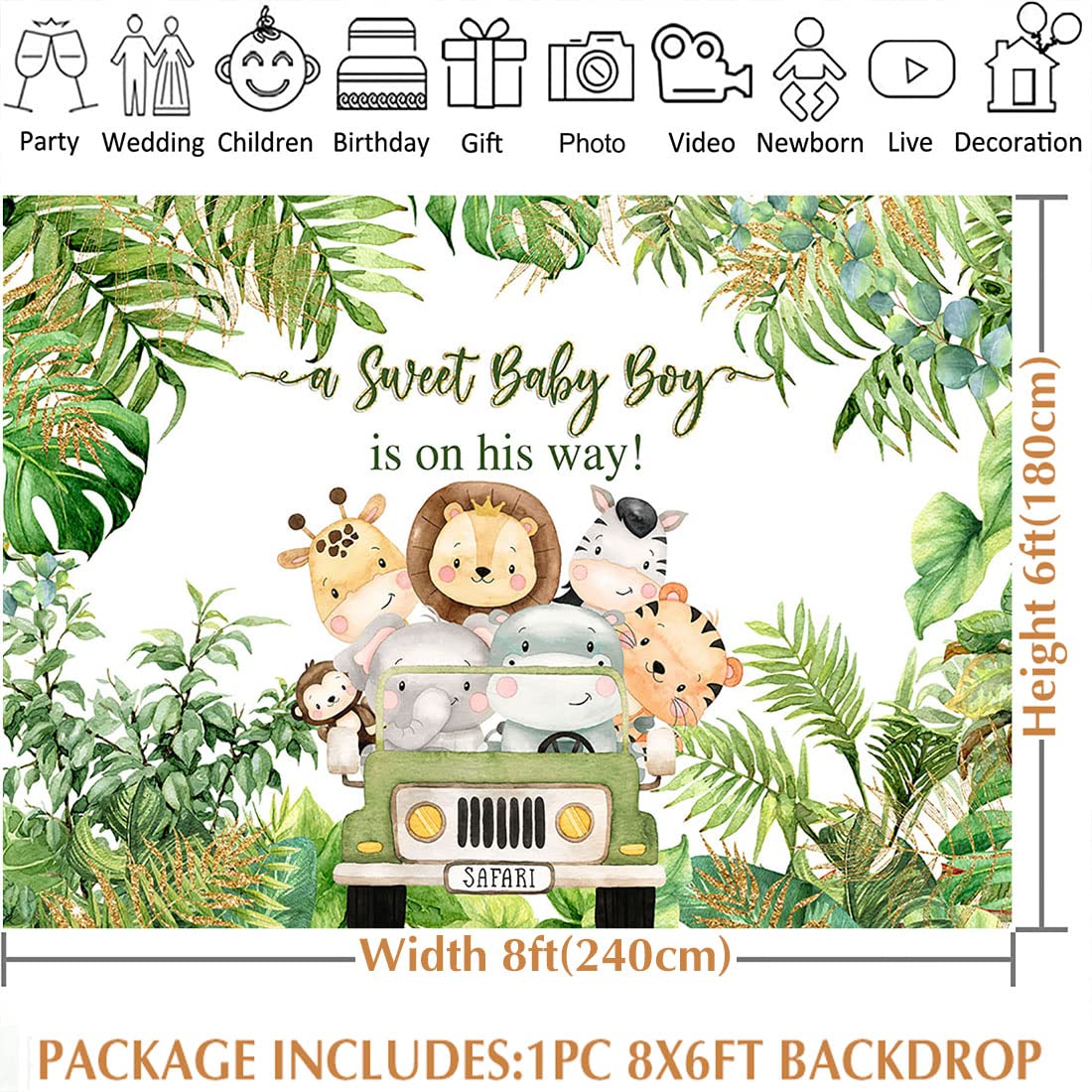 Avezano Safari Baby Shower Backdrop Decorations For Boy 8X6Ft Jungle Theme It'S A Boy Welcome Baby Party Background Green Leaves