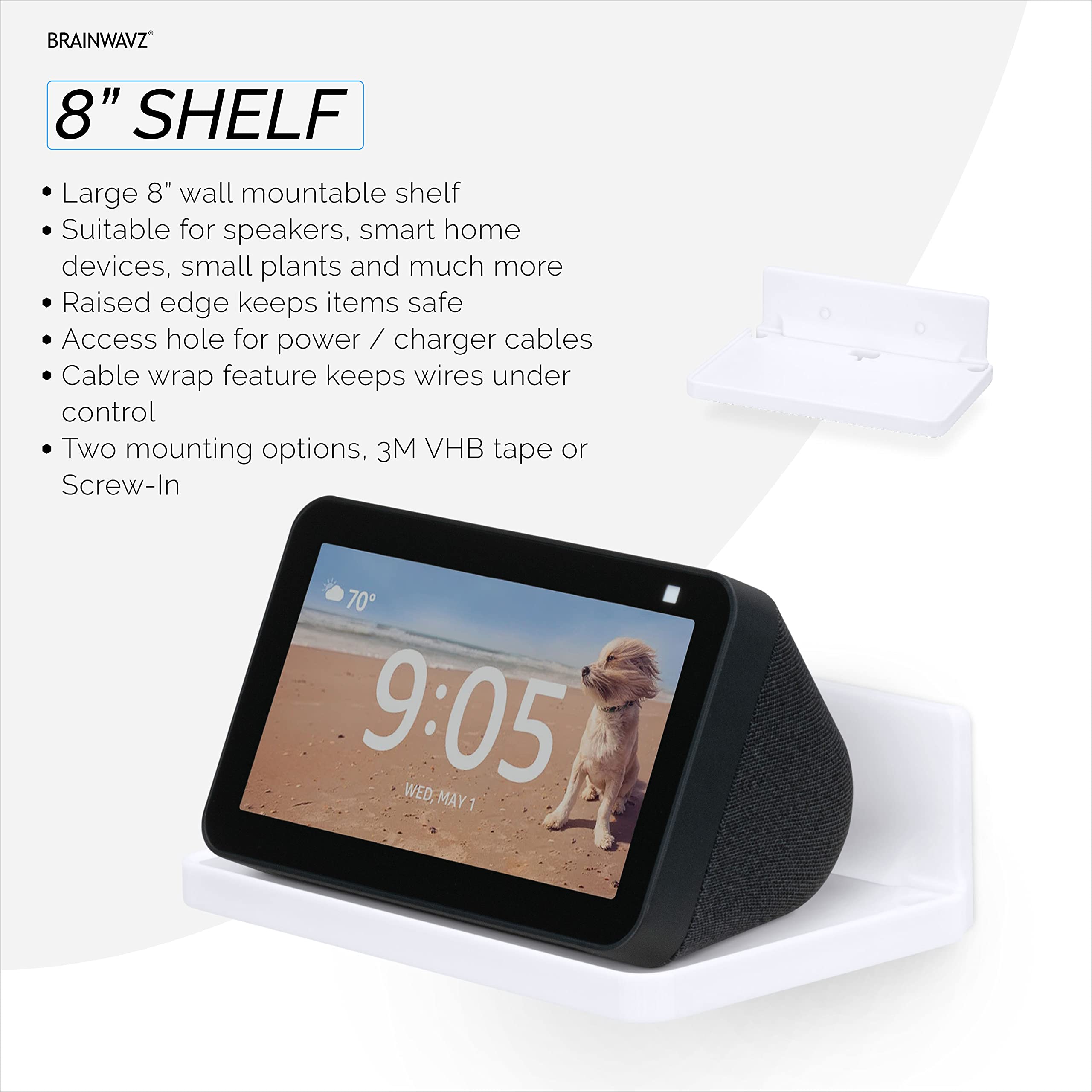 Brainwavz 8    Shelf Wall Mount For Speakers, Security Cameras, Baby Monitors, Plants Toys & More, Floating Shelves, Adhesive &