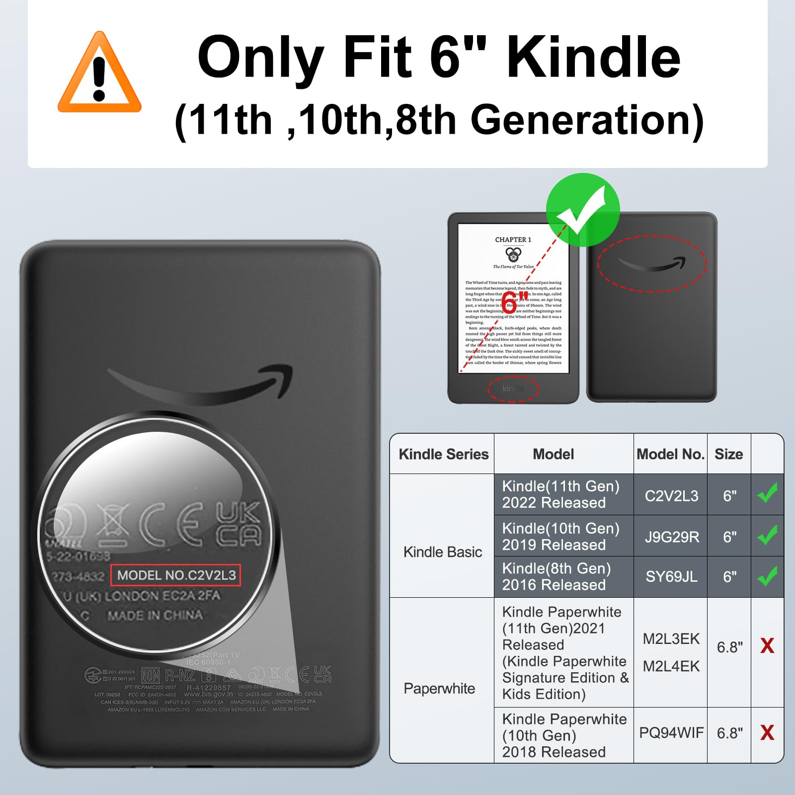 Moko Case Fits 6'' Kindle 11Th Gen, 2022 Release/Kindle 10Th Gen, 2019/Kindle 8Th Gen, 2016, [With Hand Strap] Ultra Lightweight