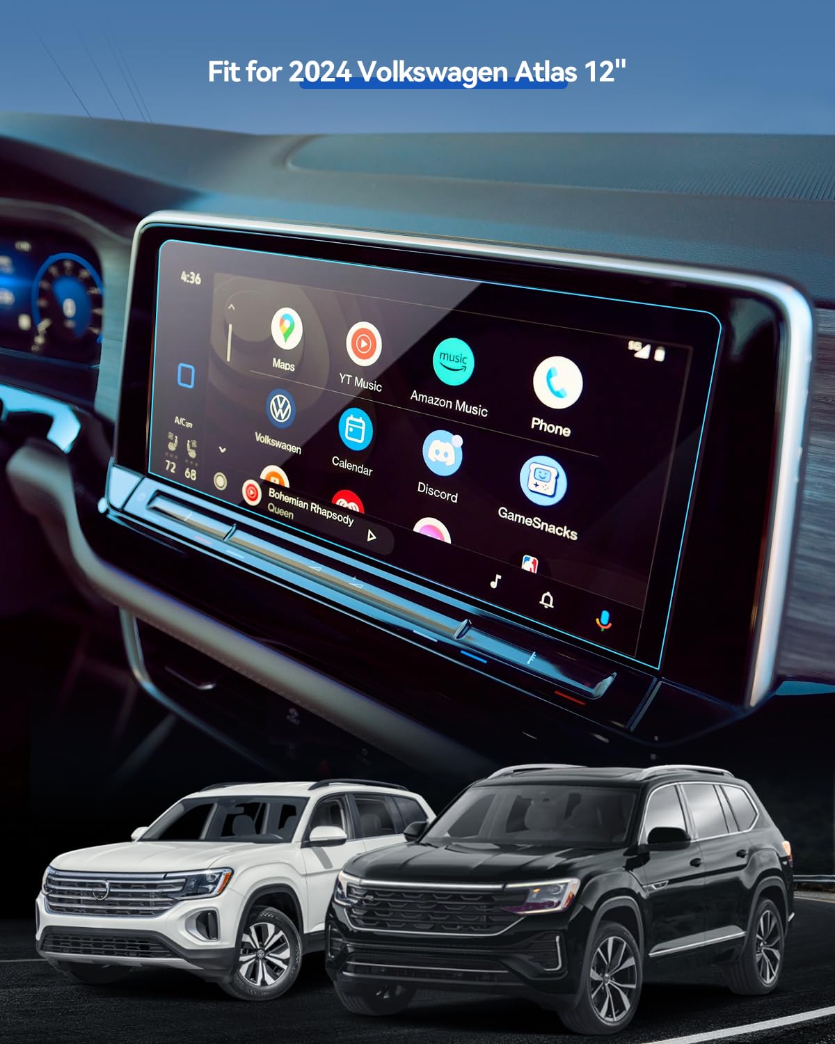 Lantu Car Screen Protector For 2024 Atlas/Atlas Cross Sport V Olkswagen Atlas (Se/Se With Technology/Sel/Sel Premium R Line) Acc