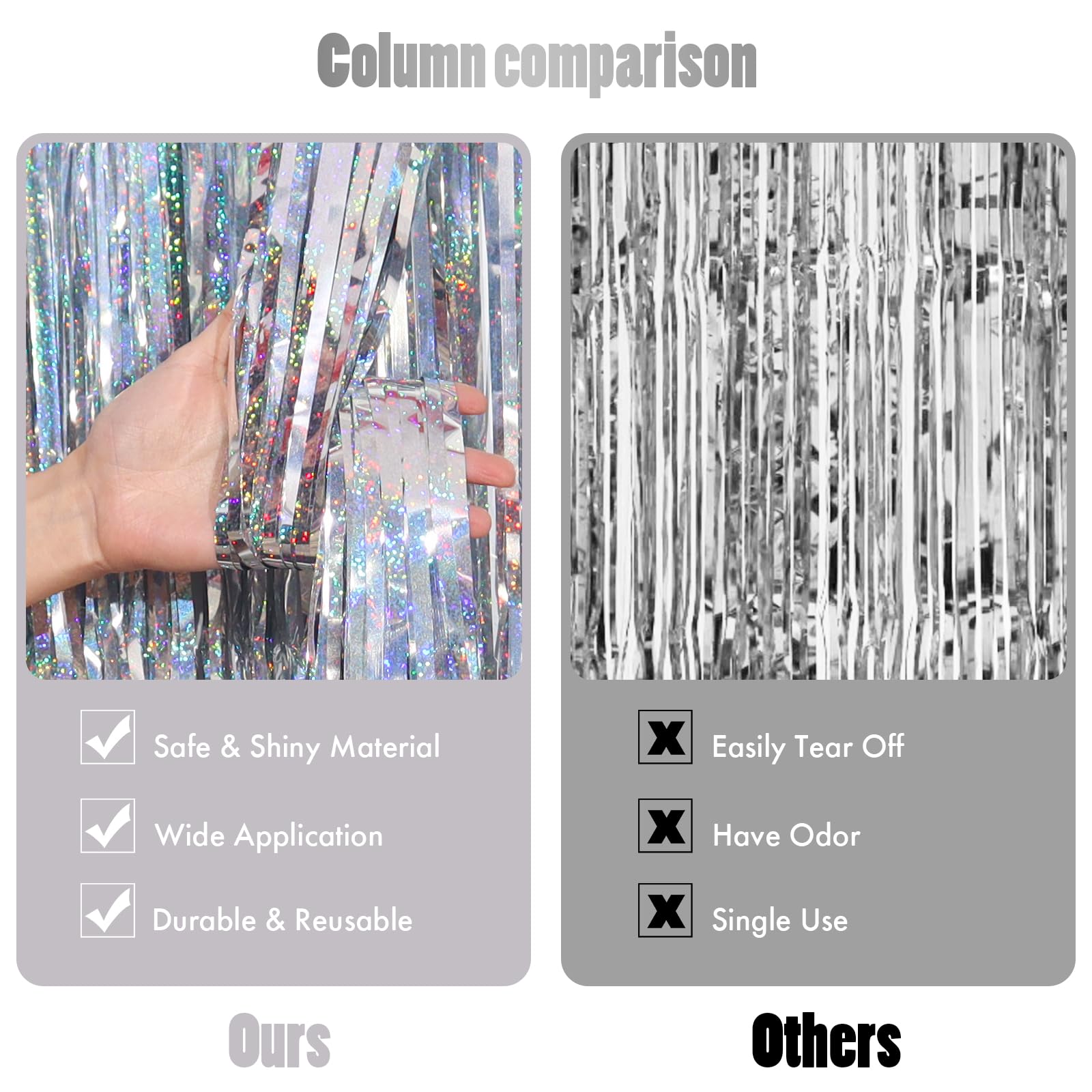 Canrevel 2 Pack 3.3X8.2 Feet Laser Silver Foil Fringe Backdrop Curtains, Tinsel Streamers Birthday Party Decorations, Fringe Bac