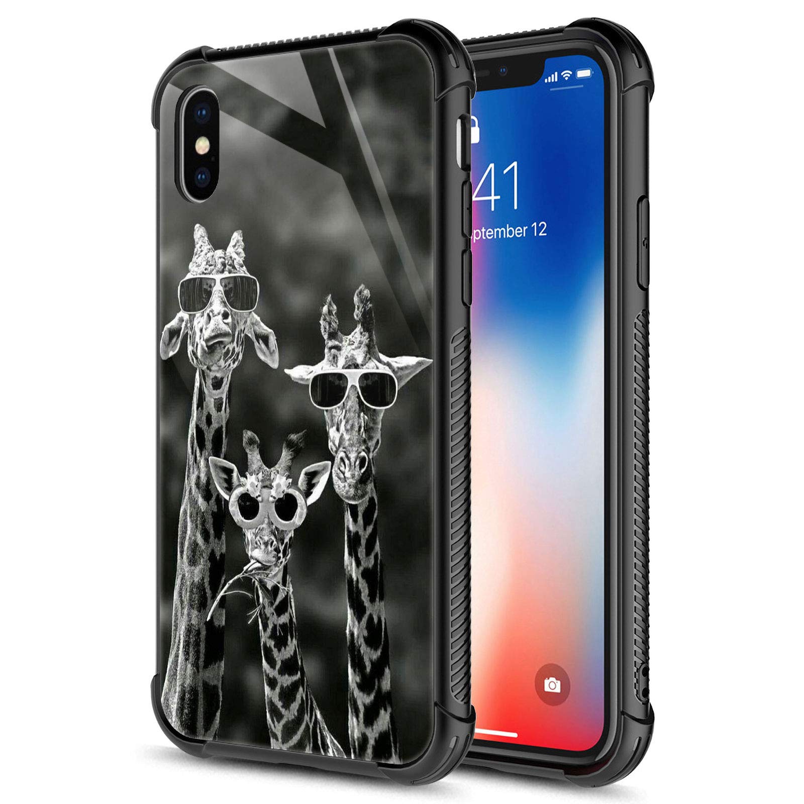Carloca Iphone Xs Case,Black And White Funny Giraffe Family Iphone X Cases For Girls Boys,Graphic Design Shockproof Anti Scratch