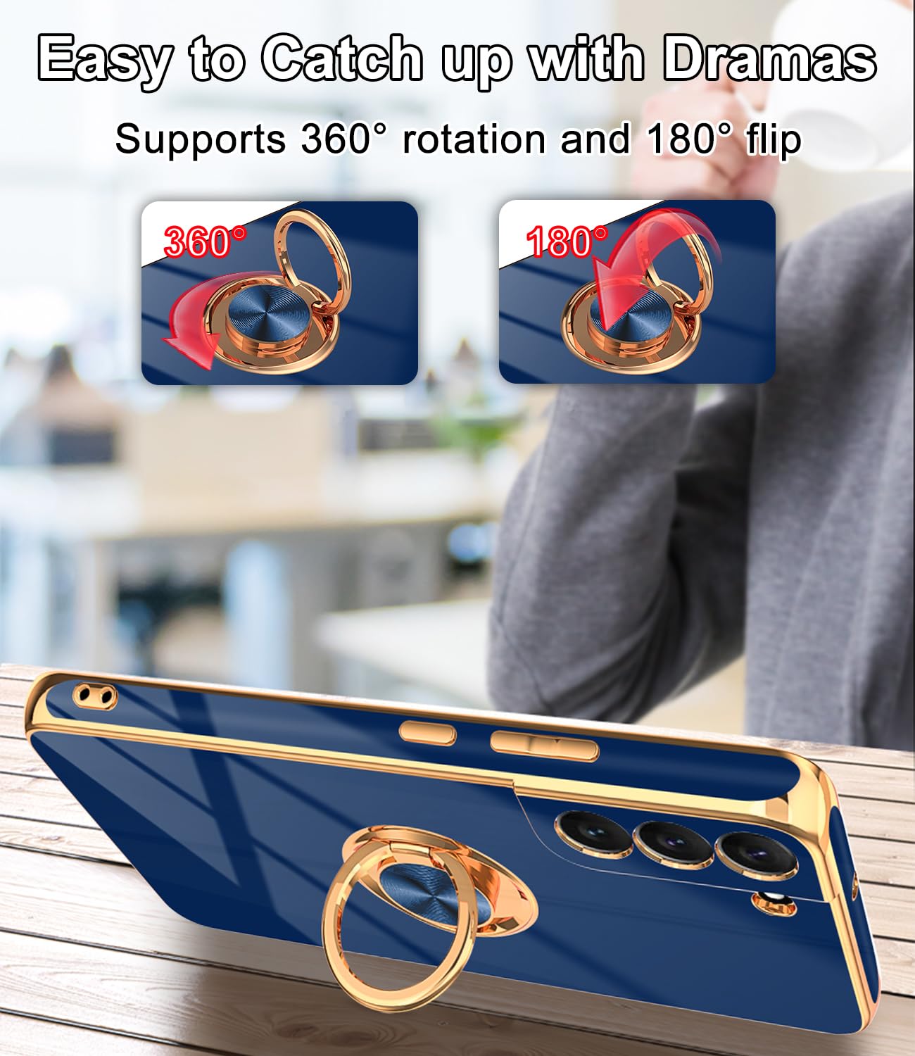 Tnarru Designed For Samsung Galaxy S22 Plus Case With Ring Stand, Support Magnetic Car Mount Rotating Finger Holder Soft Tpu Cov