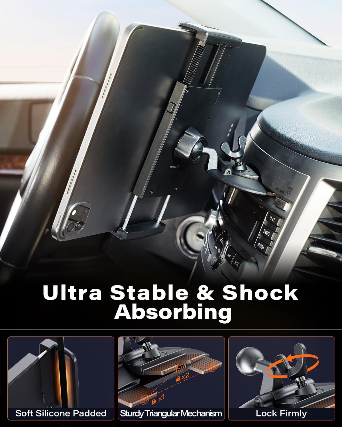 Apps2Car Universal Car Mount [2 In 1] Cd Slot Tablet Car Mount For 7 12.4 Inch Tablet, Cd Player Cell Phone Holder For 3.5 7 Inc