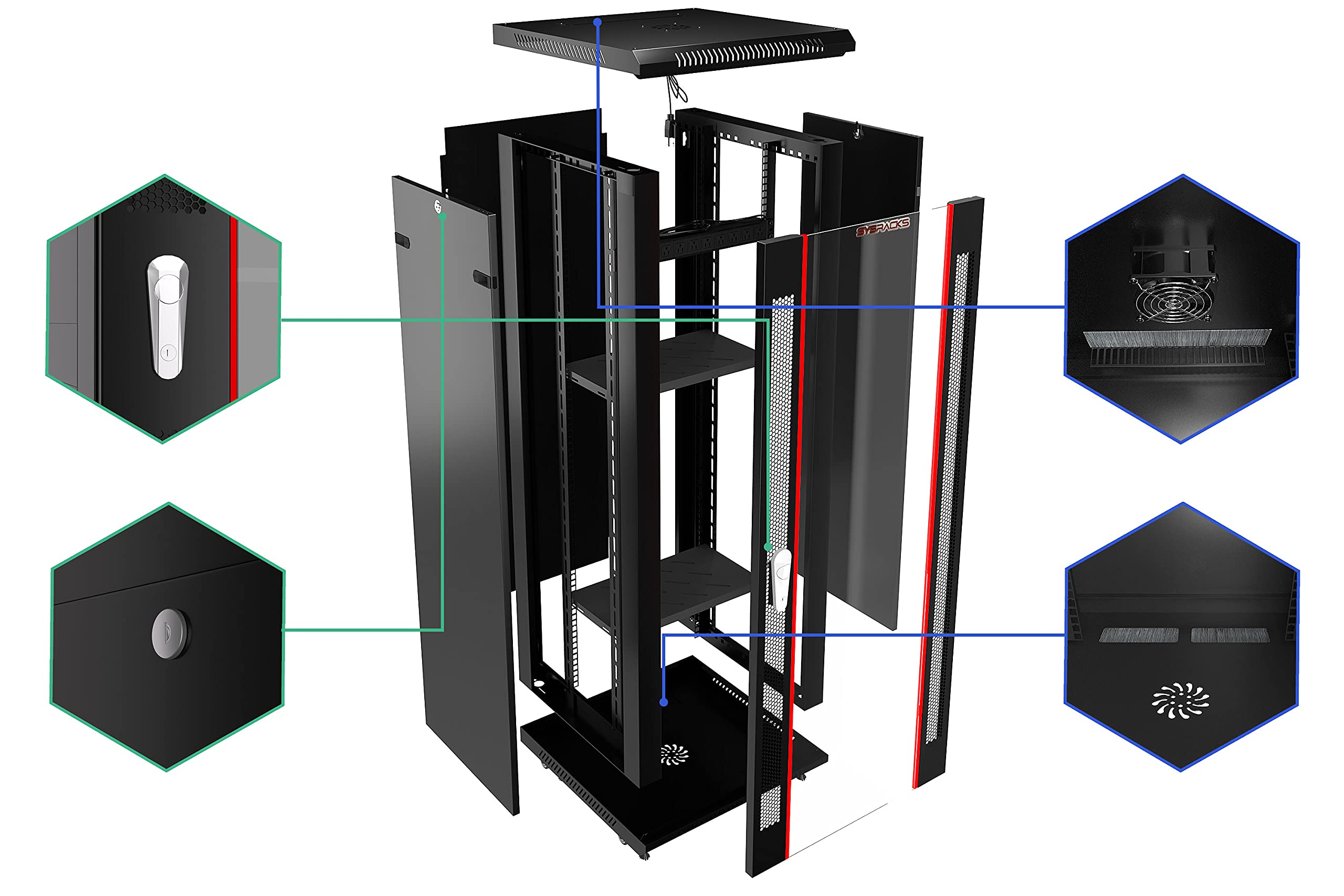 Server Rack   Wall Mount Networking Cabinet   Locking It Cabinet   19 Inch Enclosure Av Audio Video Rack Lockable Cabinet Network Rack With Powerbar   Shelf   Fan (18U (24' W X18 D X35 H))