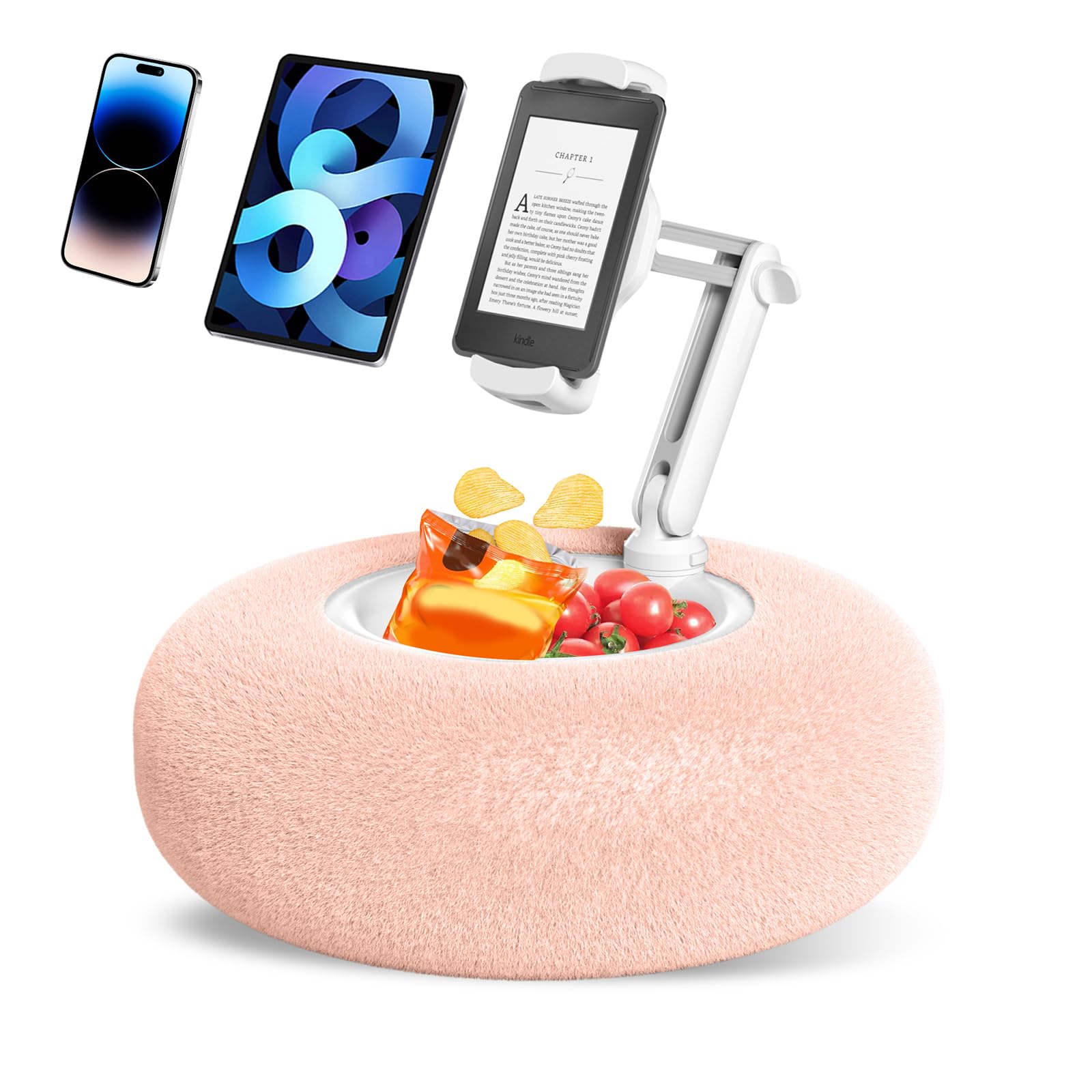 Plshugek Pillow Stand Holder For Kindle Tablet Ipad With Snack Bowl, Lap Cozy Pillow Stand Holder For Reading In Bed For 4.7'' 1