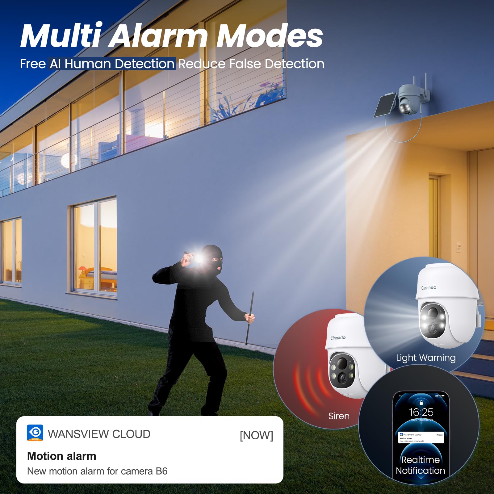 2K Cameras For Home Security 2.4G Wifi Outdoor Camera Wireless Solar/Battery Powered, 360 Viewing, Human Detection, Color Night