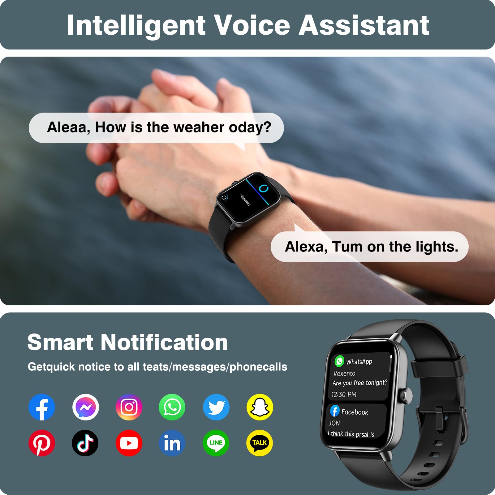 Smart Watches For Men Women Iphone & Android, Alexa Bulit-In, 1.8 '' Touch Screen Smart Watch With Answer/Make Calls, Fitness Tr