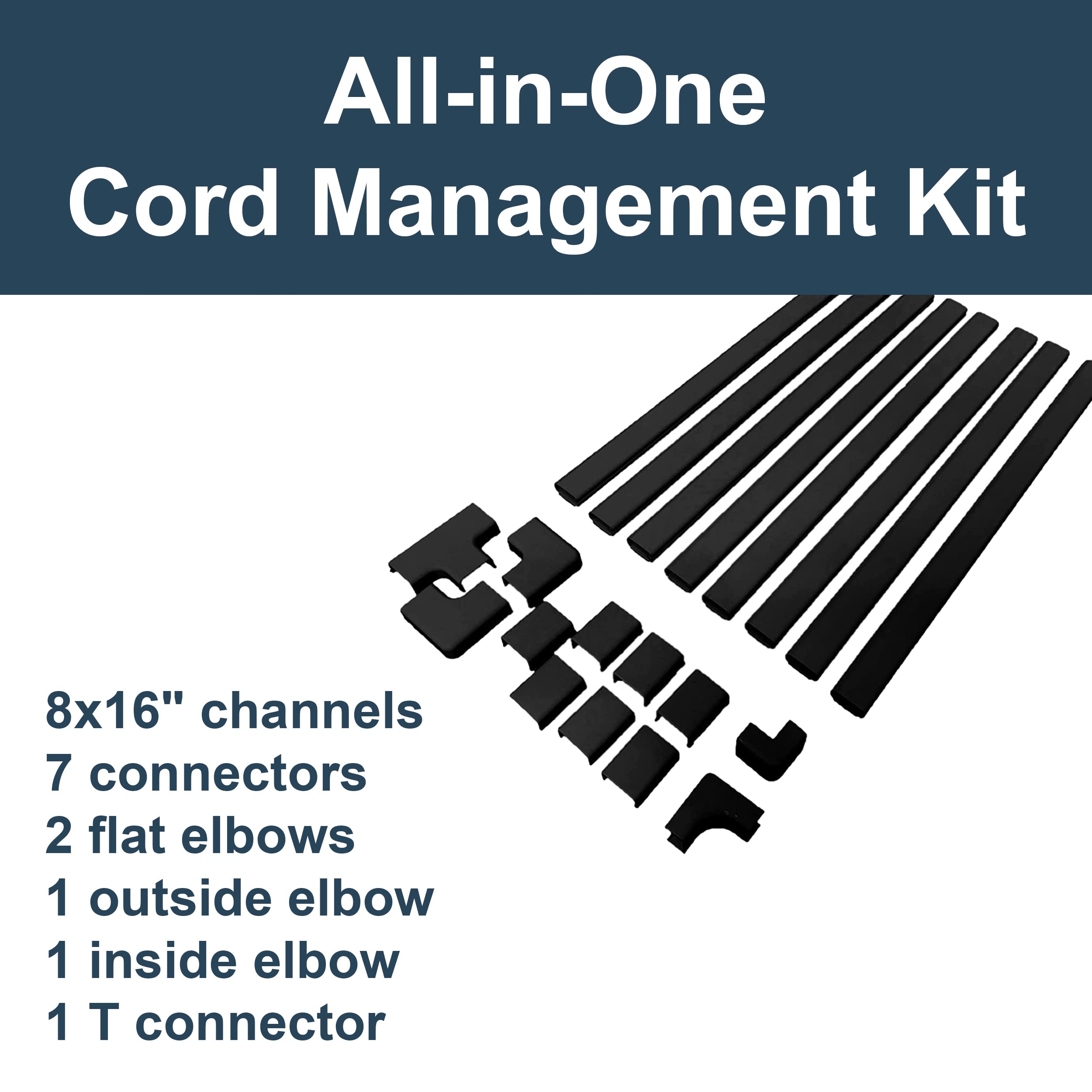 Legrand Wiremold C210Sbk Cordmate Ii 128 Inch 20 Piece Cord Cover Kit, Organizer For Wall, Holds Up To 3 Cords Or Cables, Sustai