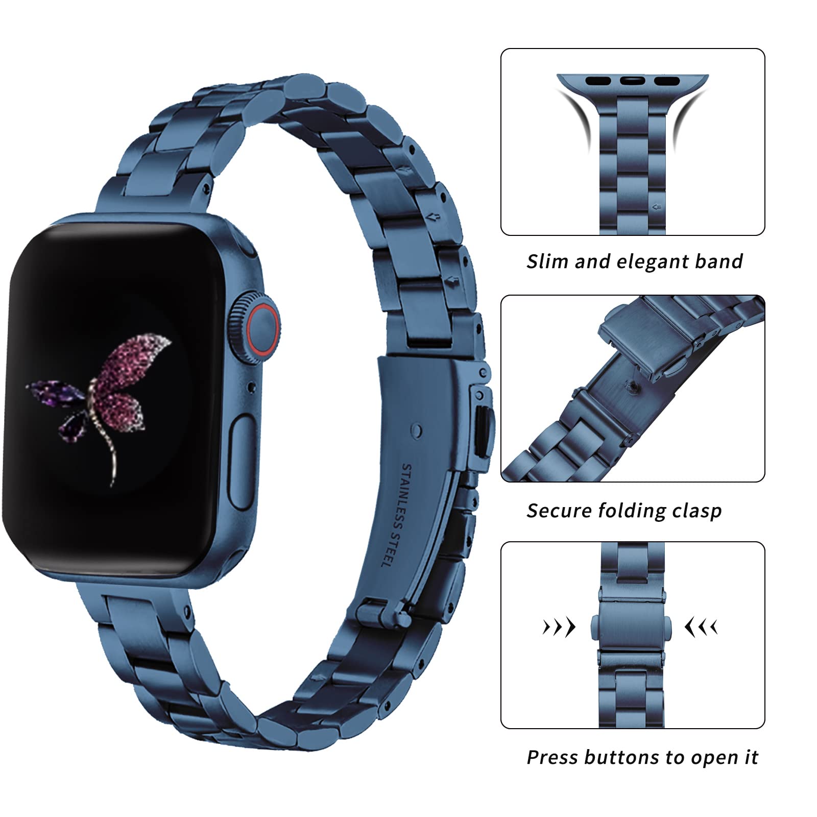 Camofit Compatible With Apple Watch Band 49Mm 45Mm 44Mm 42Mm, Stainless Steel Adjustable Watchband Compatible With Iwatch Ultra
